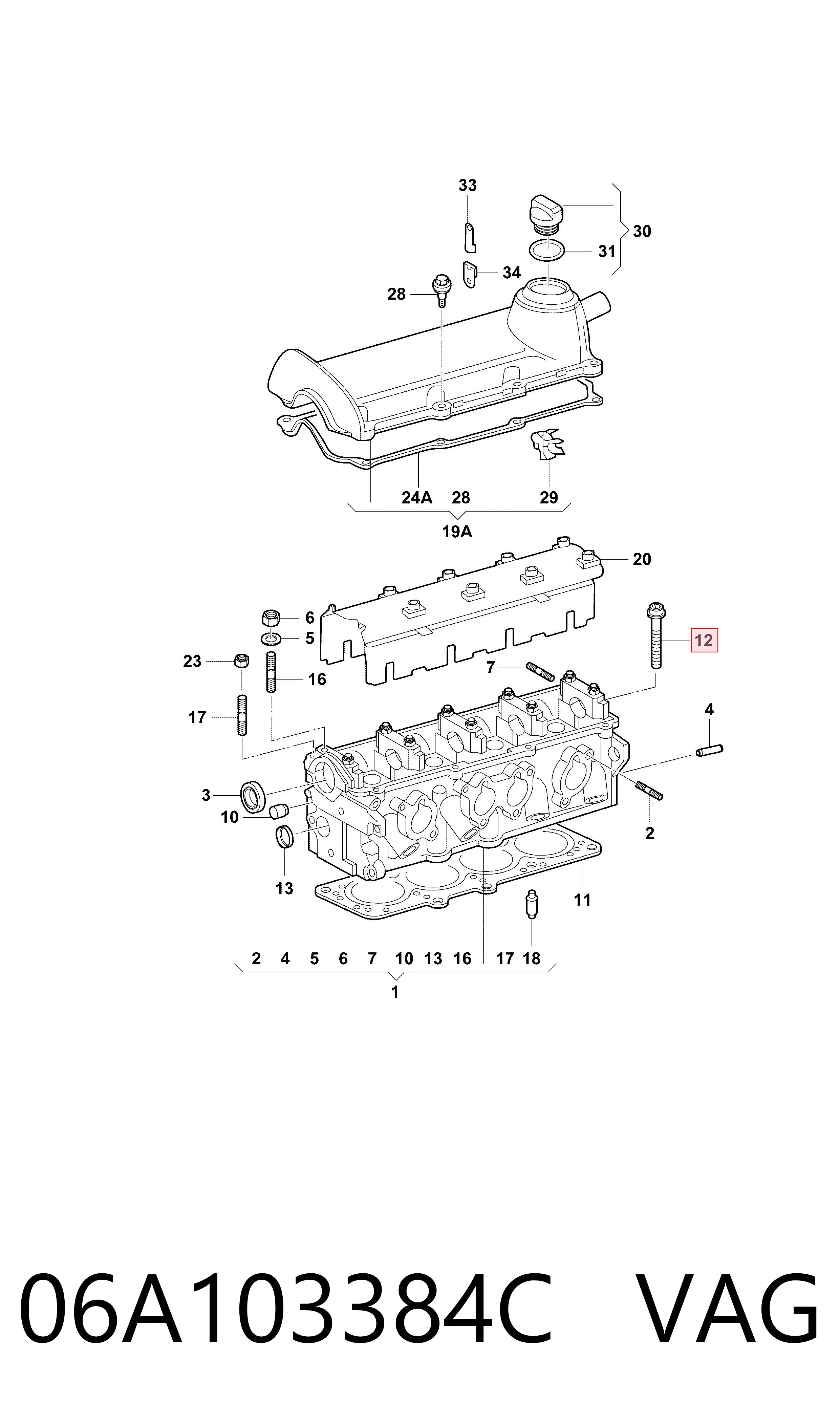 06A103384C VAG Parafuso de cabeça de motor (CBC)