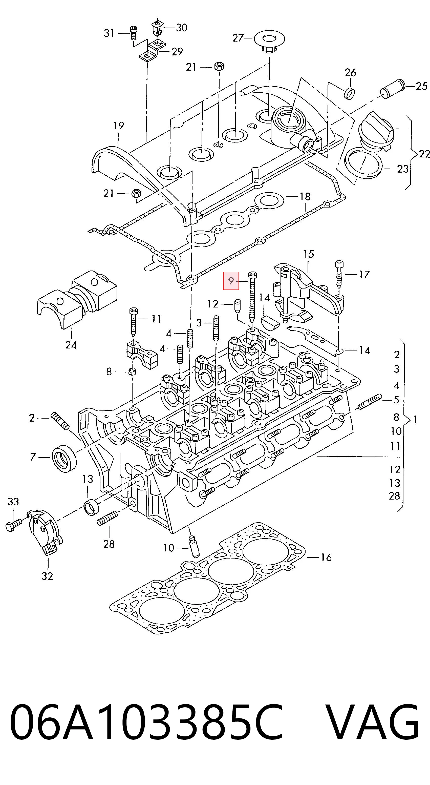 06A103385C VAG Parafuso de cabeça de motor (CBC)
