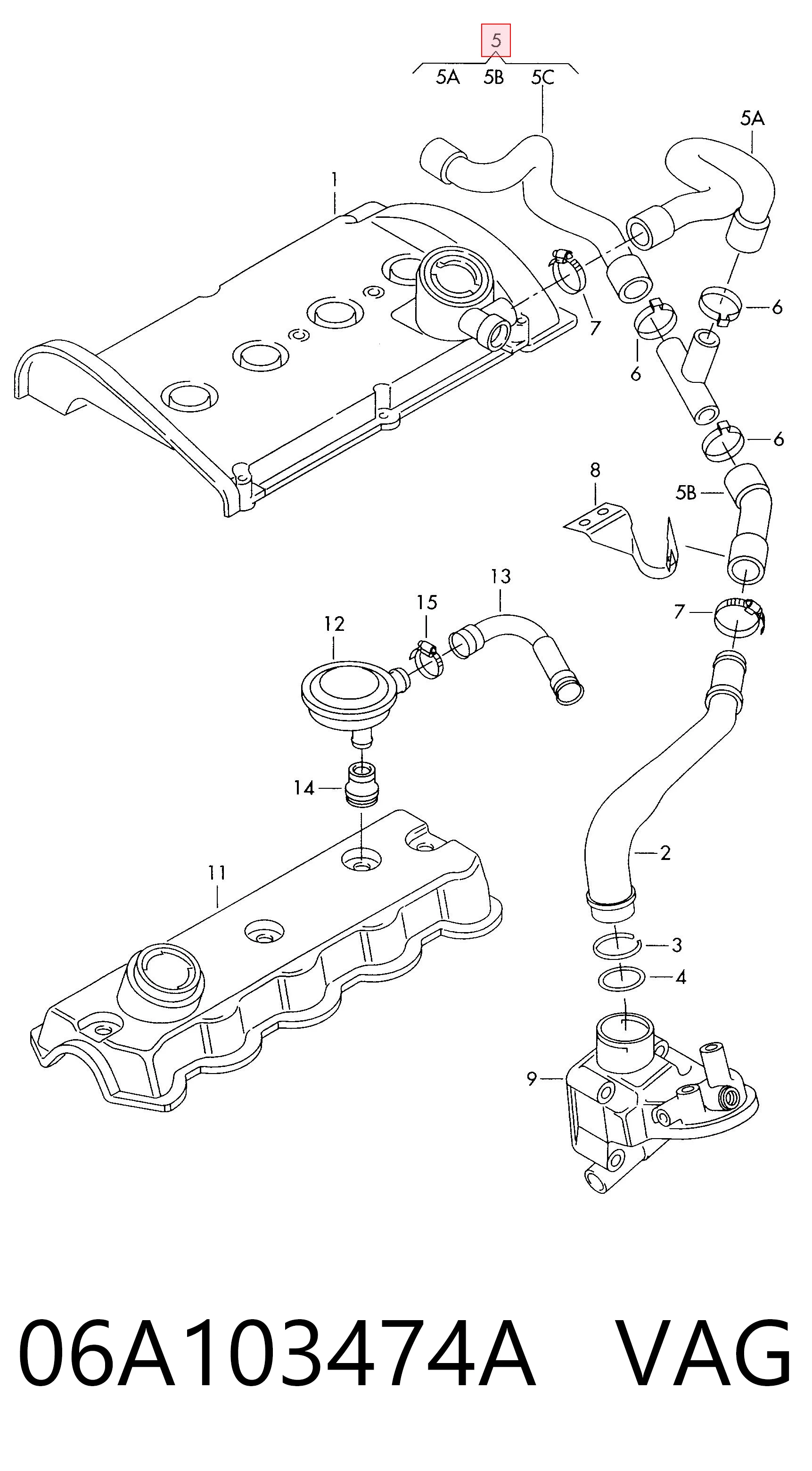 06A103474A VAG Cano derivado de ventilação de cárter (de separador de óleo)