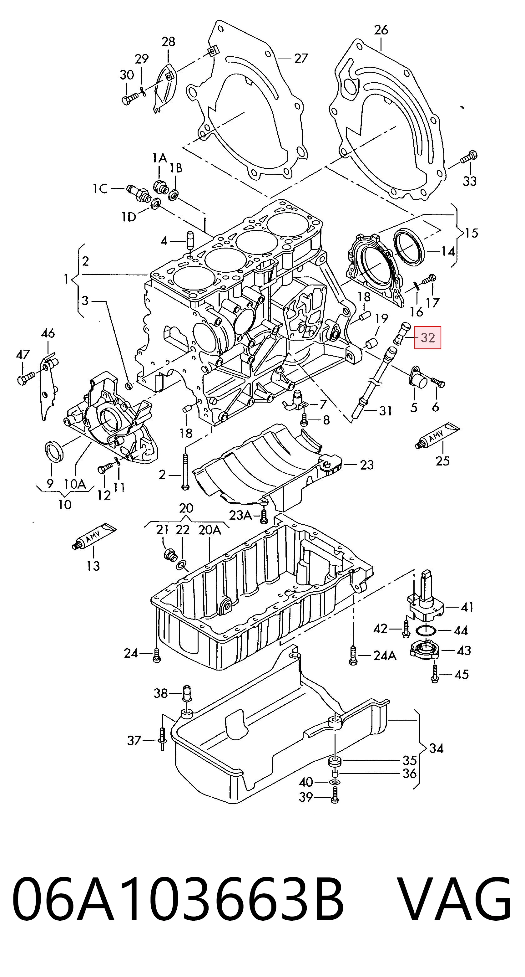 06A103663B VAG Guia de sonda indicador do nível de óleo no motor