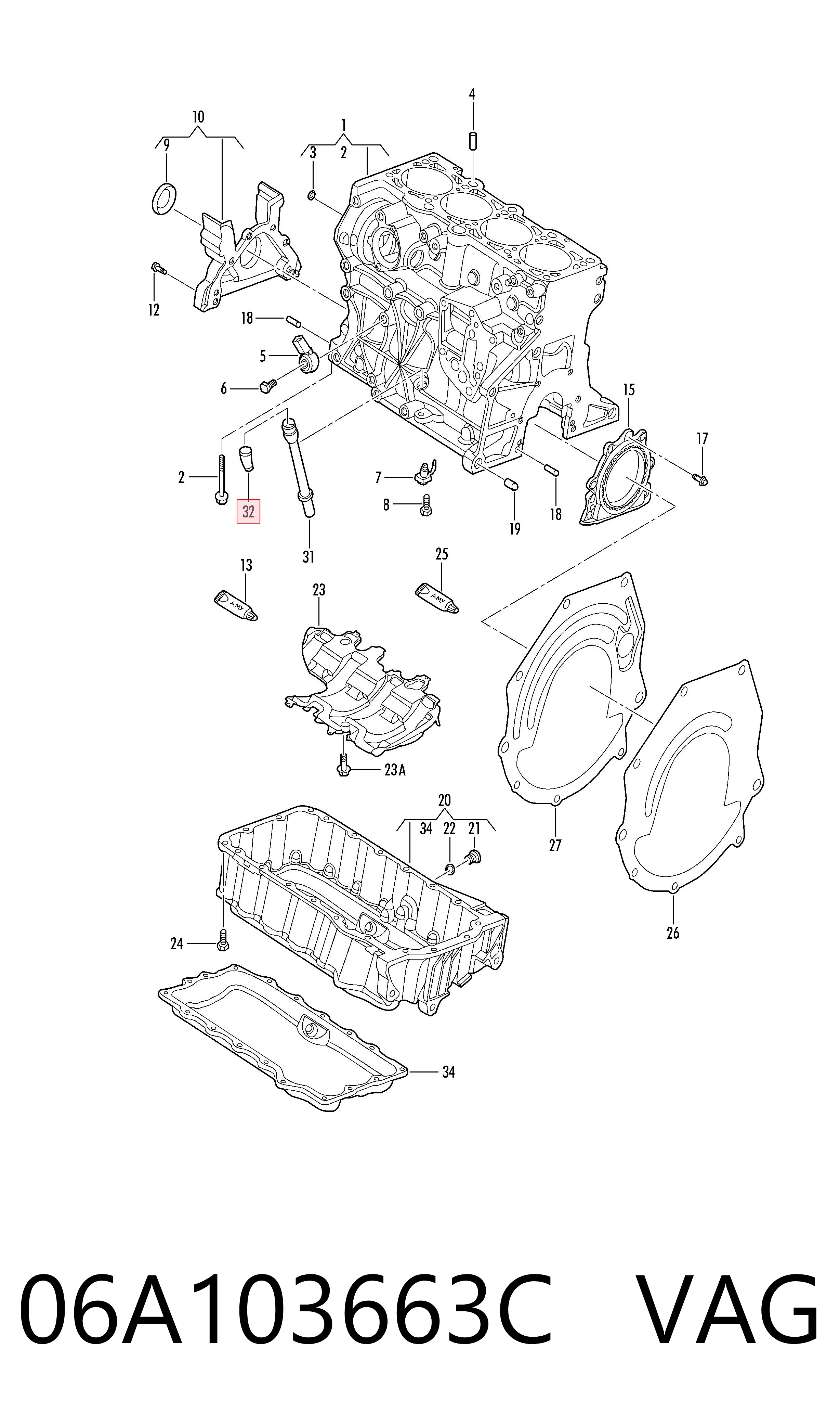 06A103663C VAG Guia de sonda indicador do nível de óleo no motor