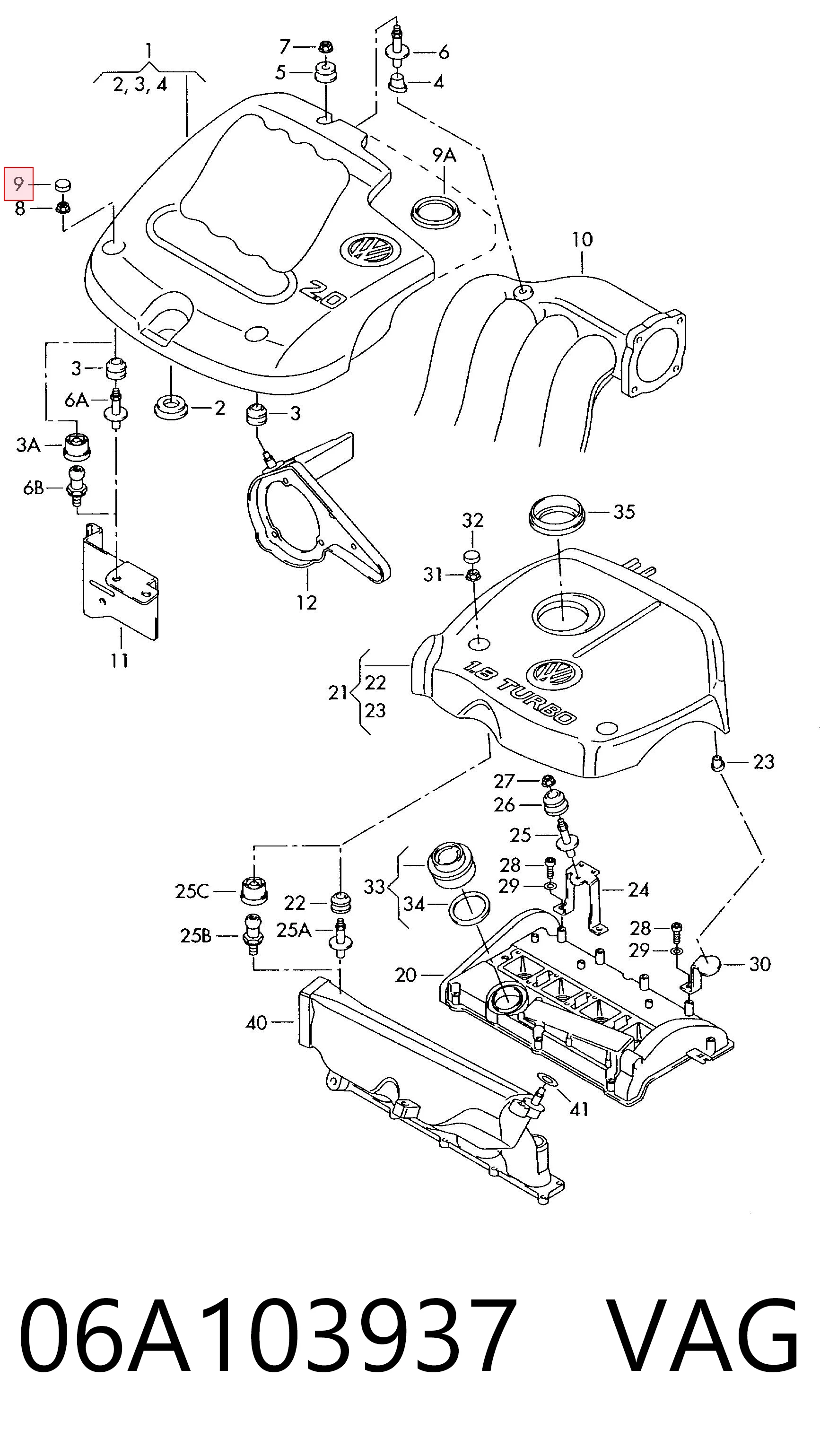 06A103937 VAG Cápsula de tampa decorativa de motor