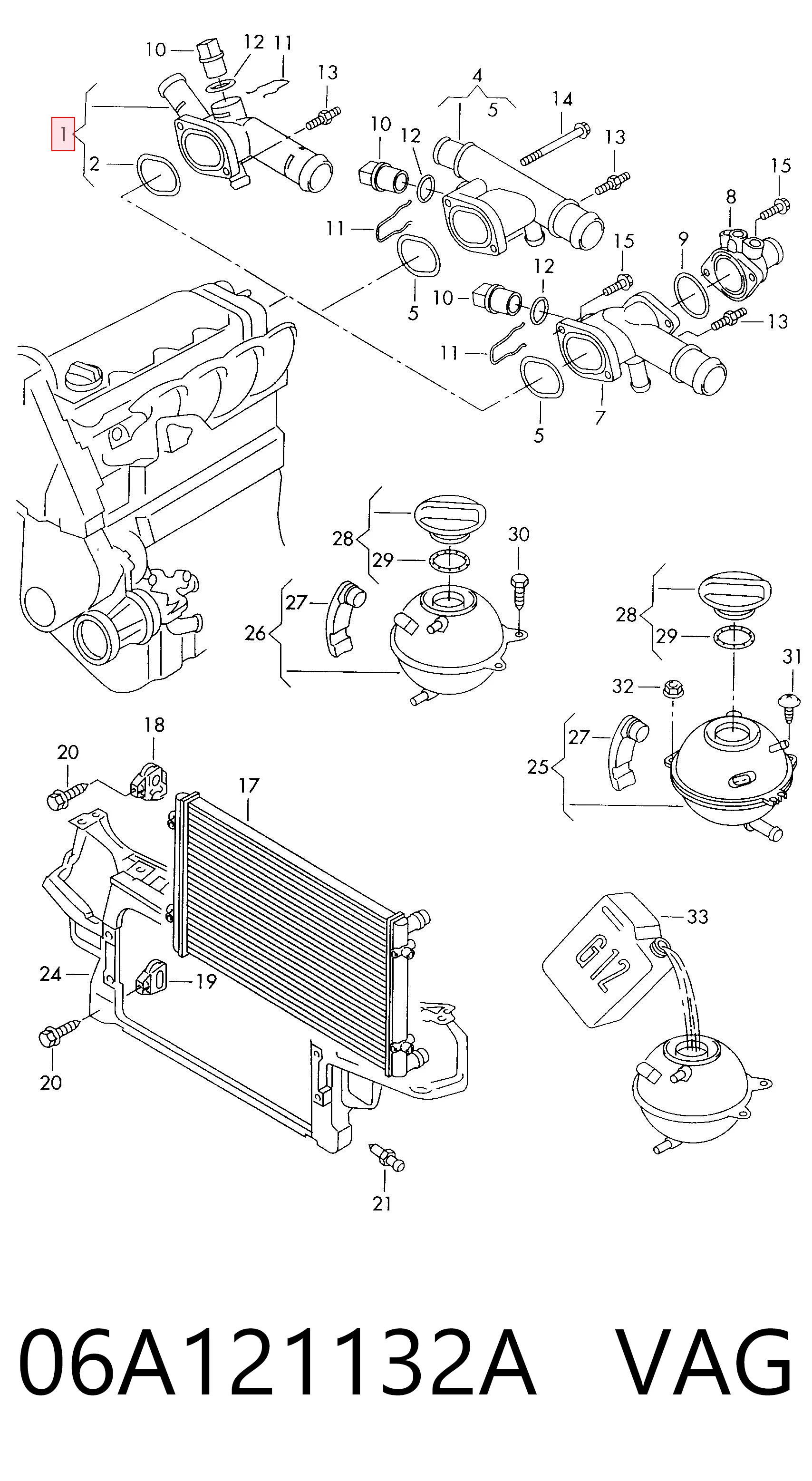 06A121132A VAG Flange do sistema de esfriamento (união em T)