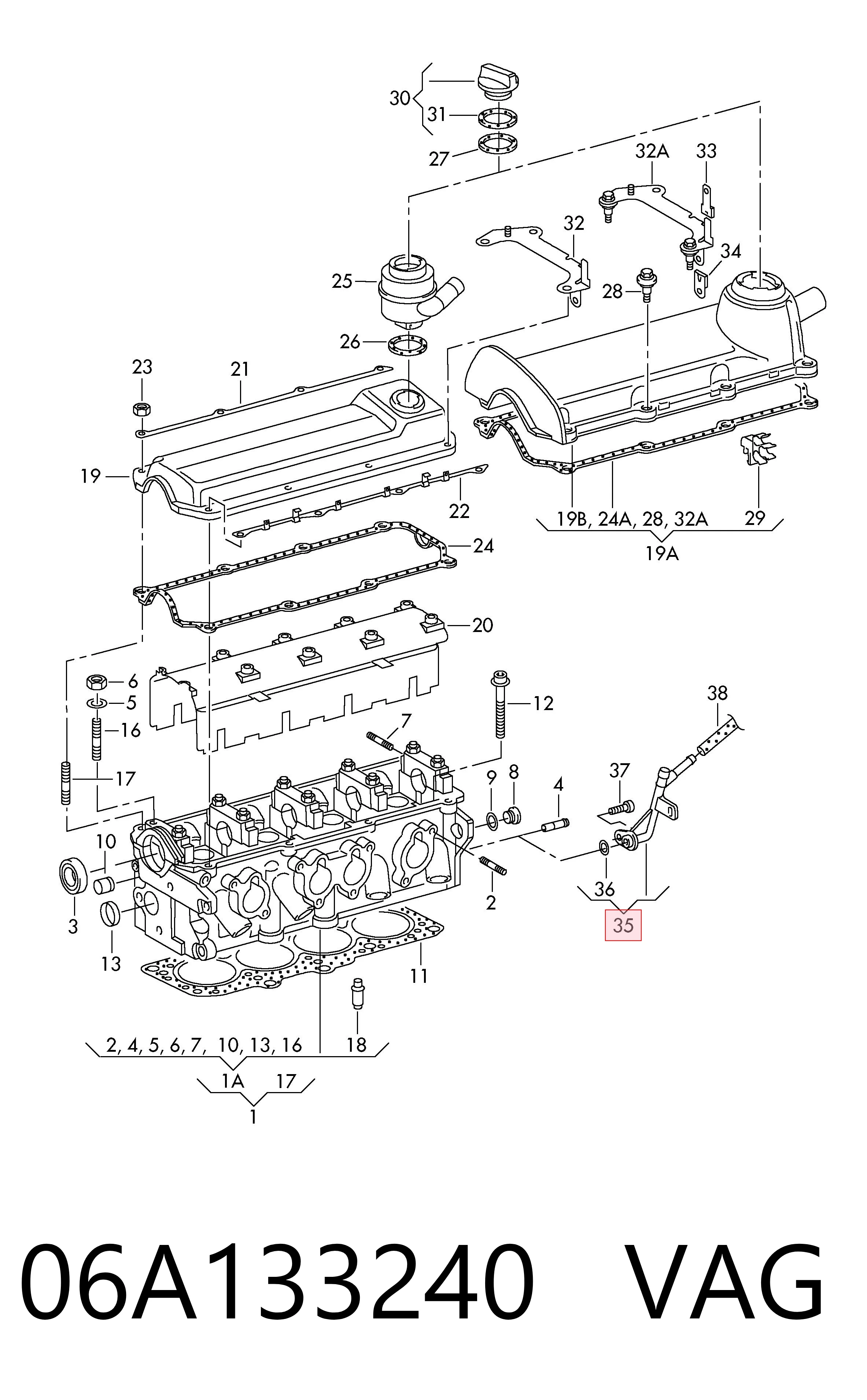 06A133240 VAG Cano derivado de ventilação de cárter (de separador de óleo)