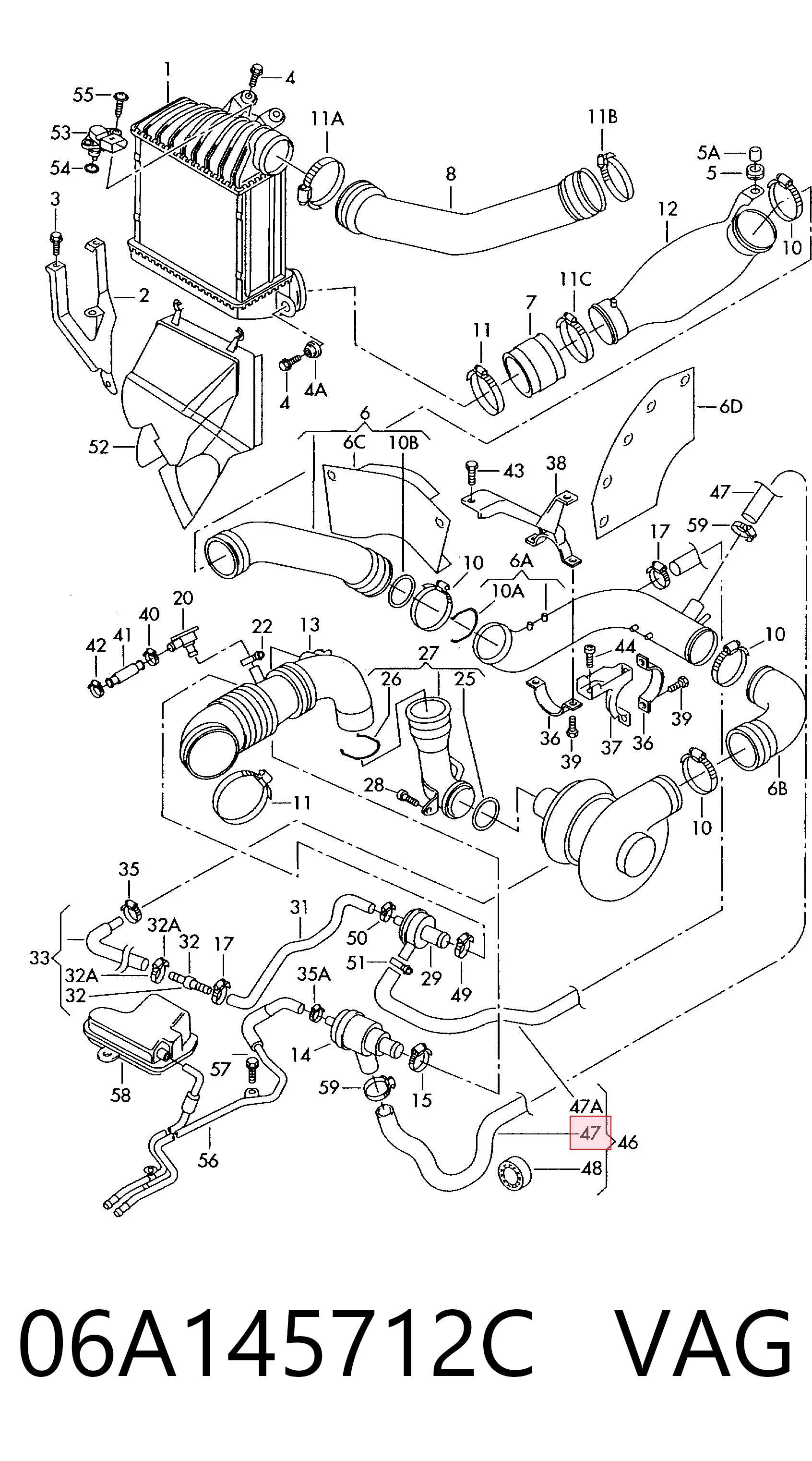 06A145712C VAG Cano derivado do sistema de controlo de turbina