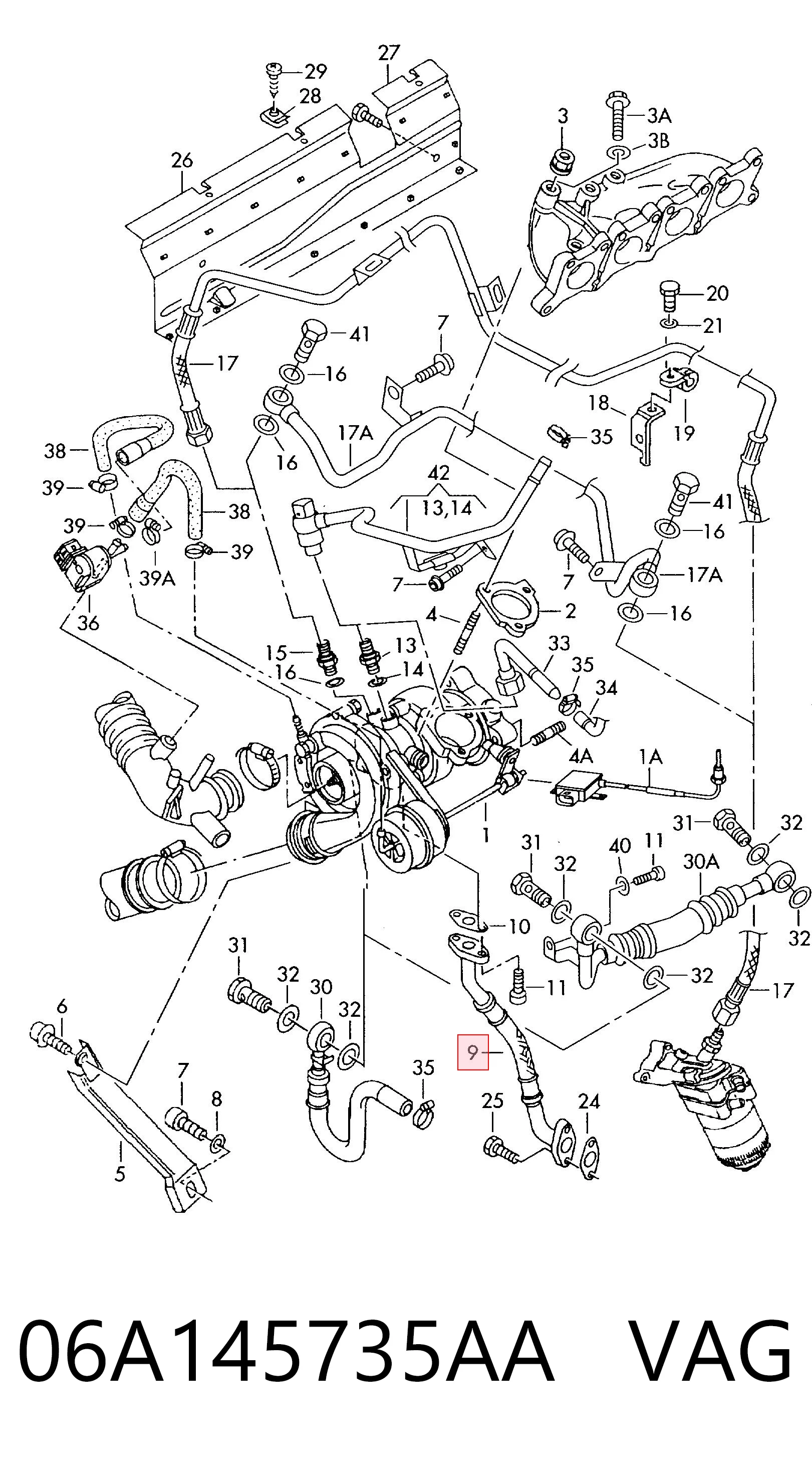 06A145735AA VAG Tubo (mangueira) de derivação de óleo de turbina