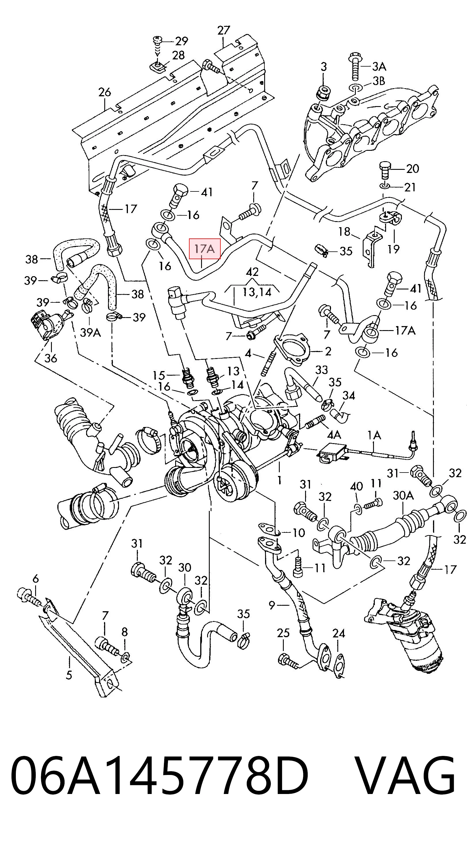06A145778D VAG Tubo (mangueira) de fornecimento de óleo de turbina