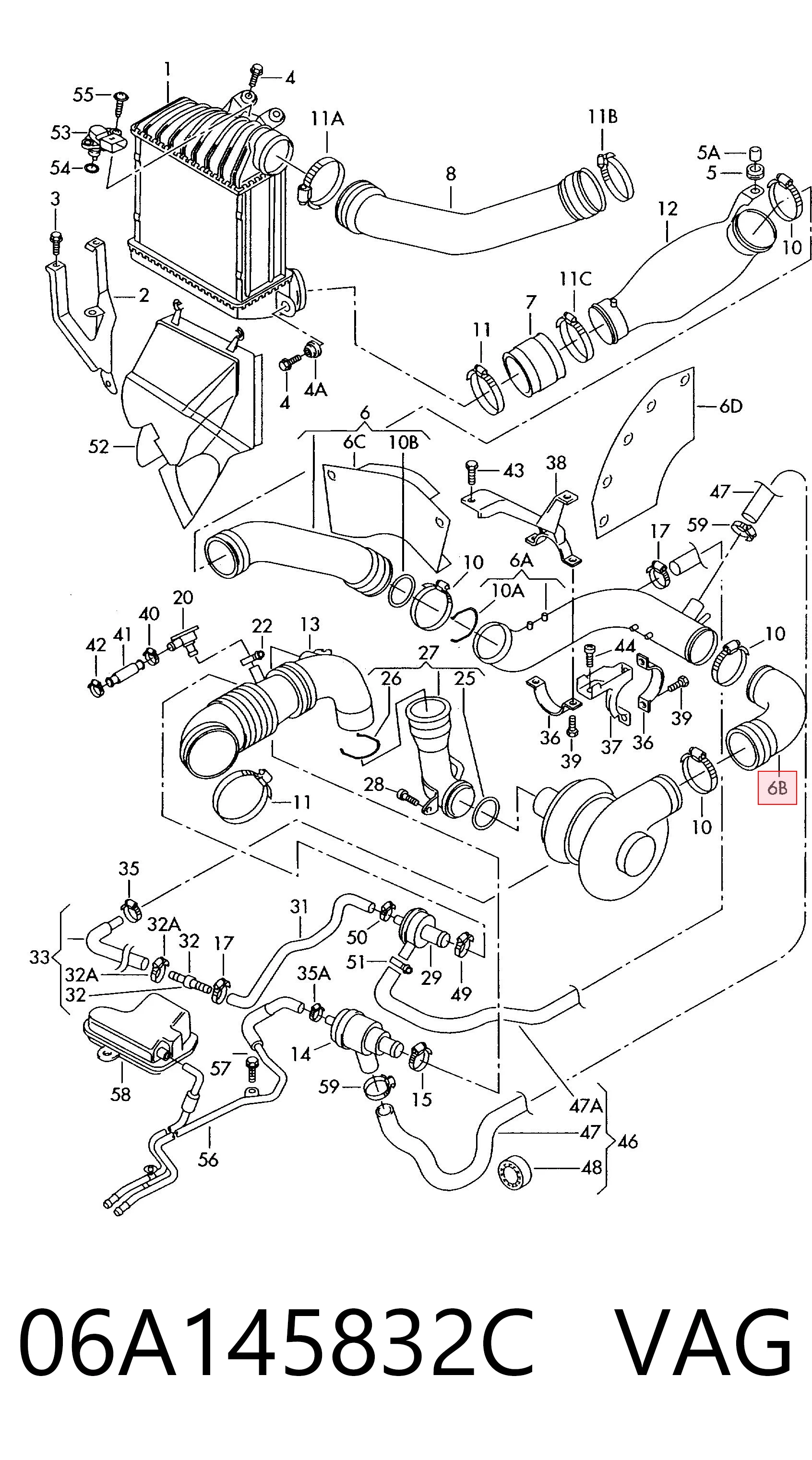 06A145832C VAG Cano derivado de ar, saída de turbina (supercompressão)