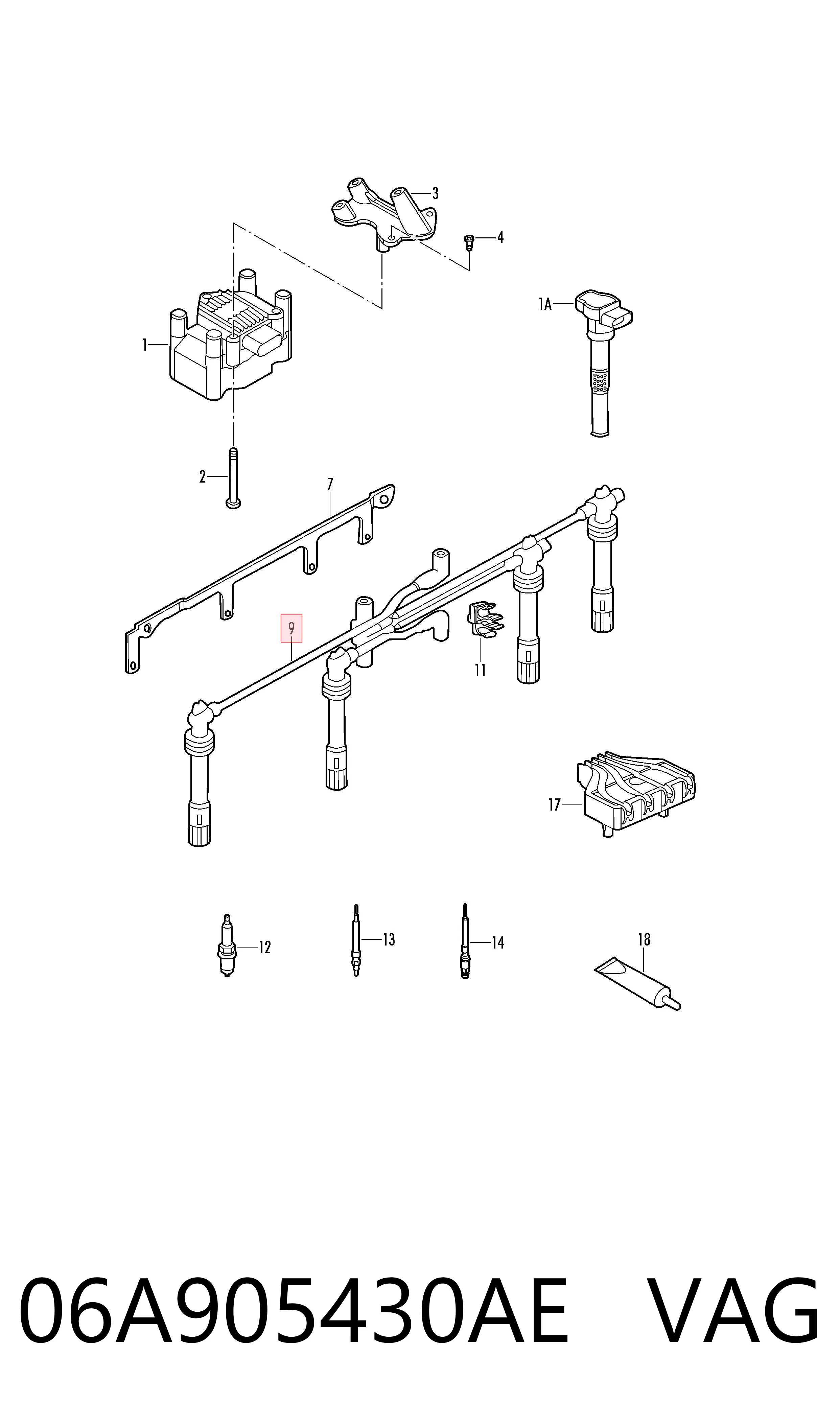 06A905430AE VAG Fios de alta voltagem, kit