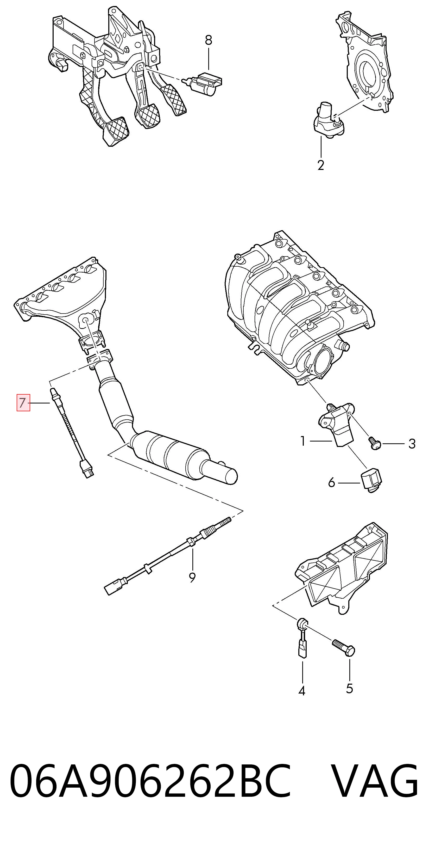 06A906262BC VAG Sonda lambda, sensor de oxigênio até o catalisador