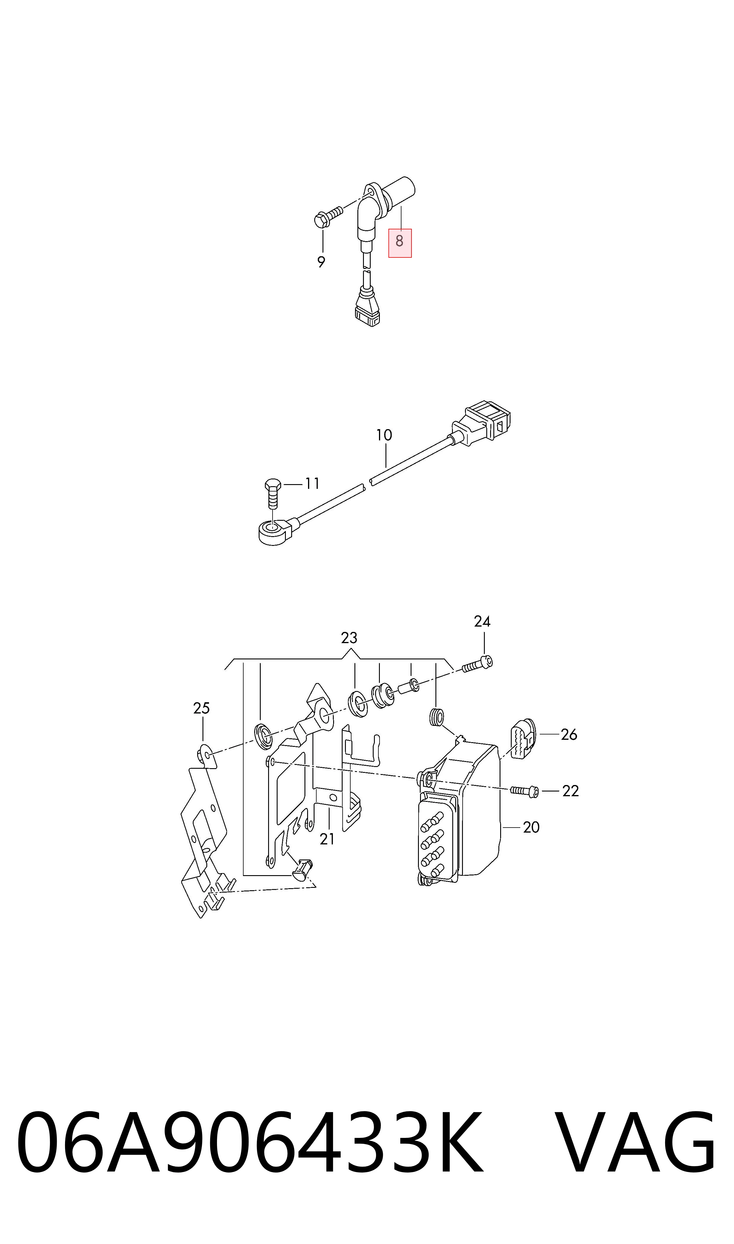 06A906433K VAG Sensor de posição (de revoluções) de cambota