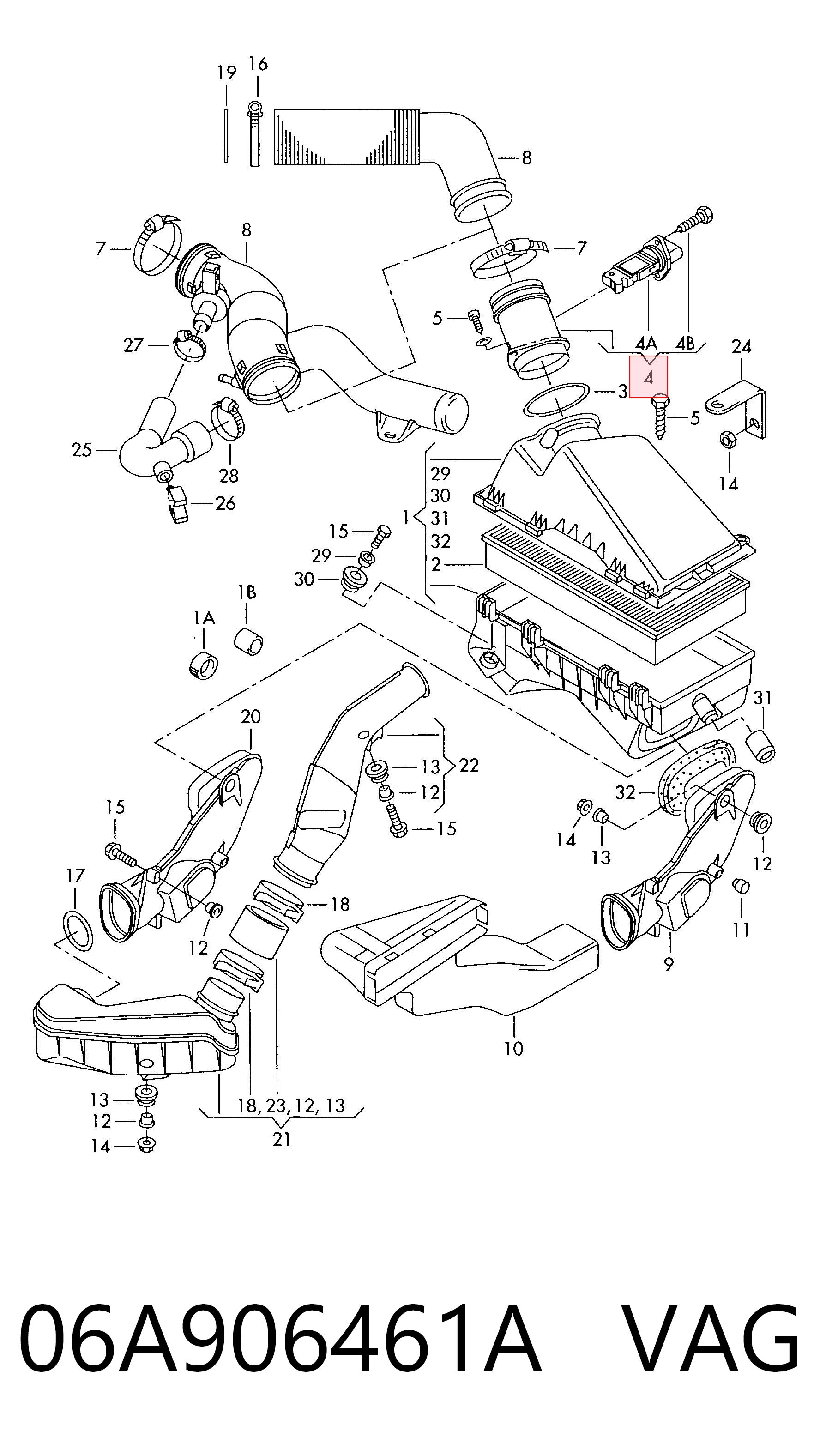 06A906461A VAG Sensor de fluxo (consumo) de ar, medidor de consumo M.A.F. - (Mass Airflow)