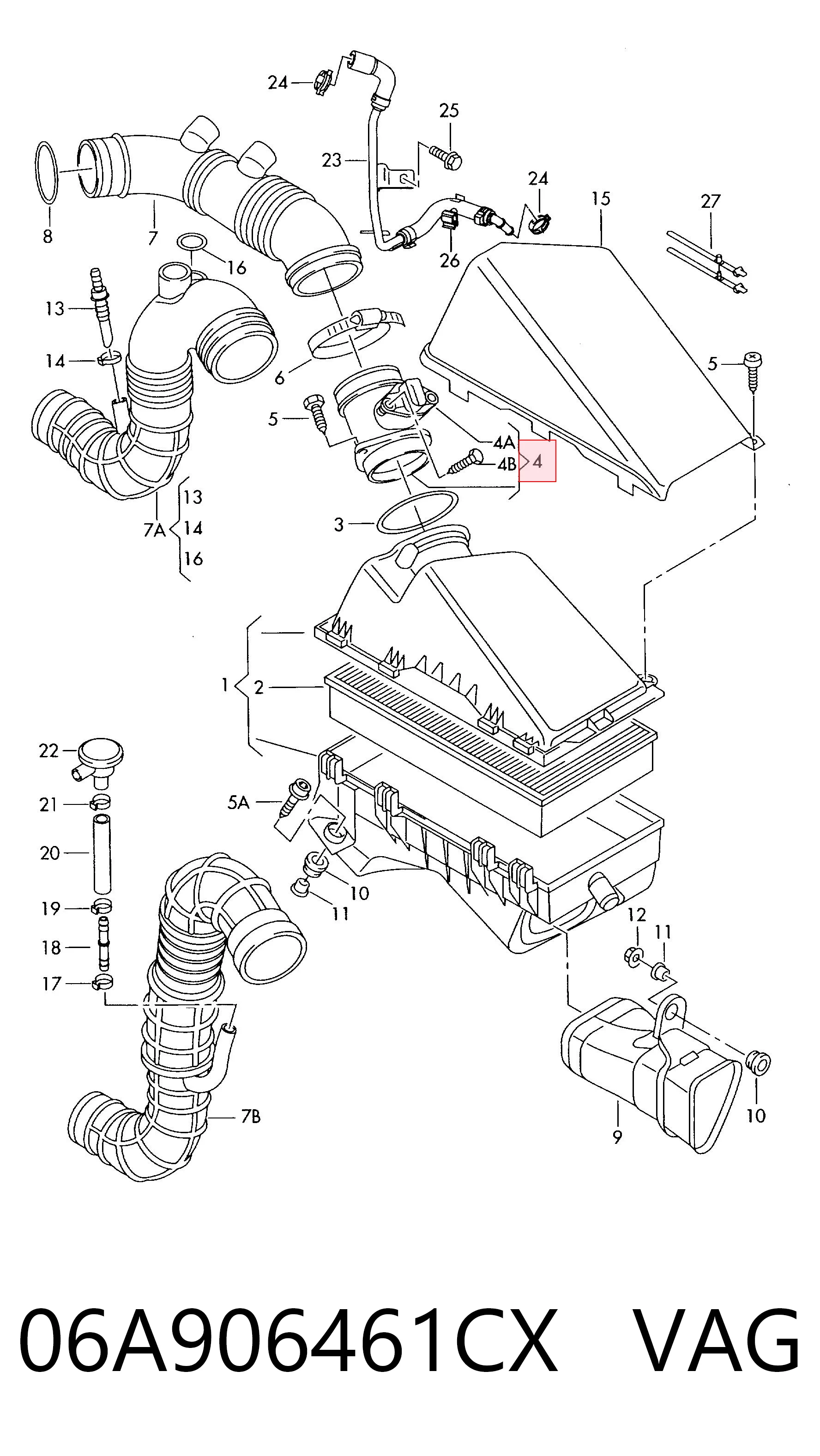 06A906461CX VAG Sensor de fluxo (consumo) de ar, medidor de consumo M.A.F. - (Mass Airflow)