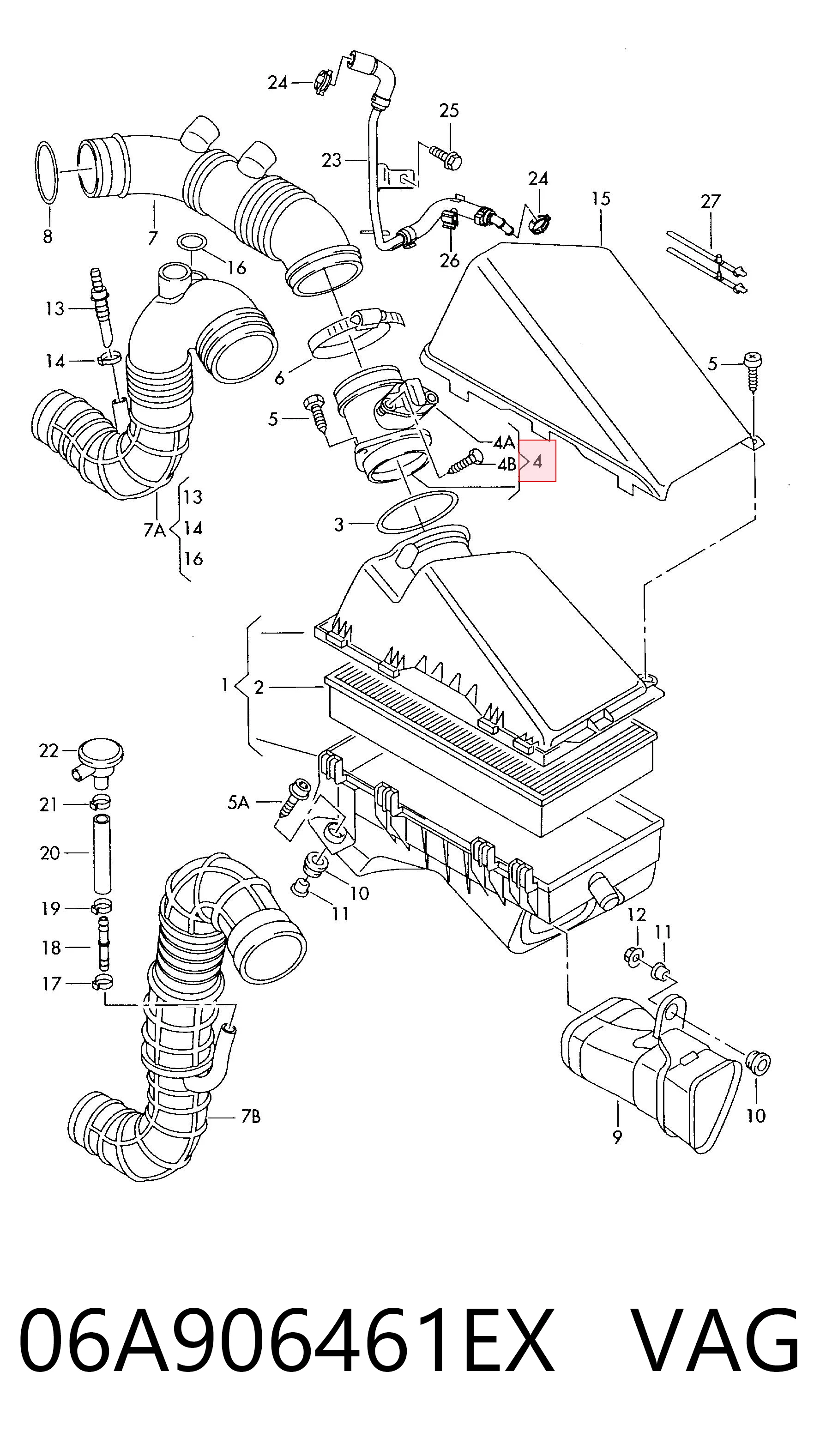 06A906461EX VAG Sensor de fluxo (consumo) de ar, medidor de consumo M.A.F. - (Mass Airflow)