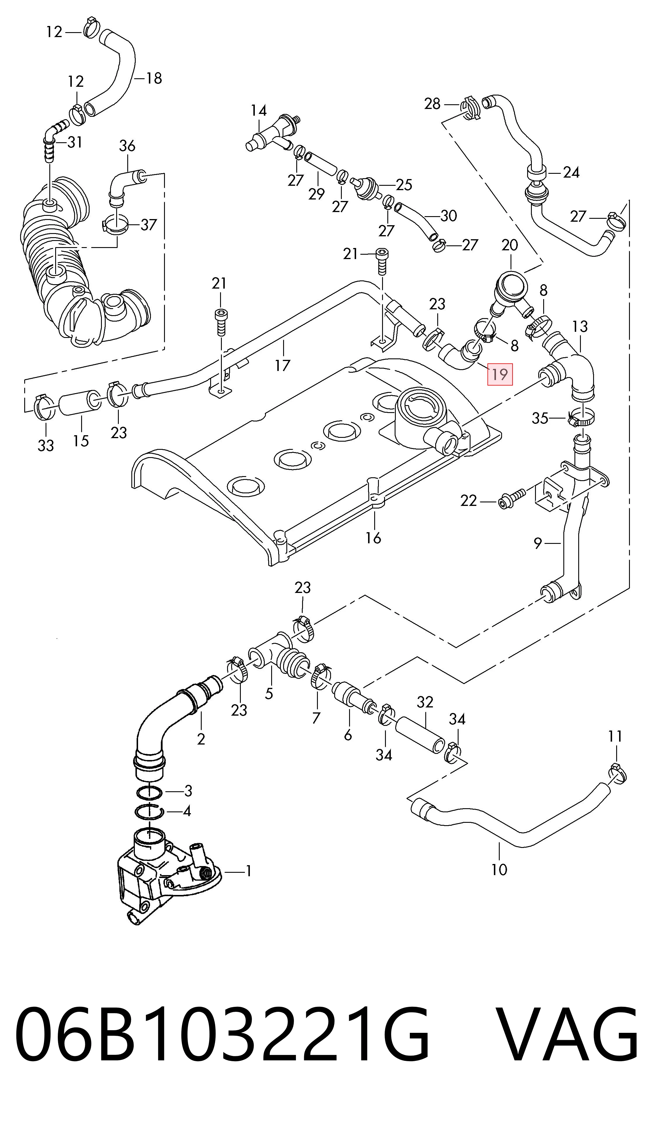 Cano derivado de ventilação de cárter (de separador de óleo) VAG 06B103221G preço, a partir de 7,72 USD
