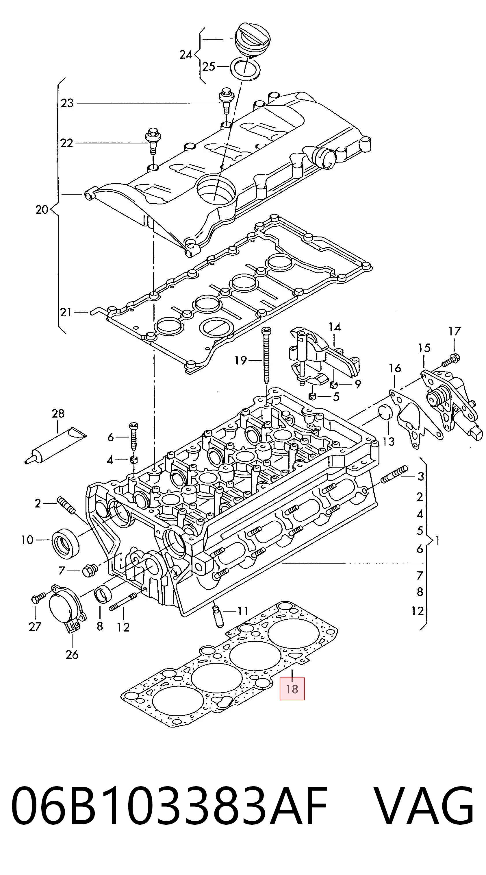 06B103383AF VAG Vedante de cabeça de motor (CBC)