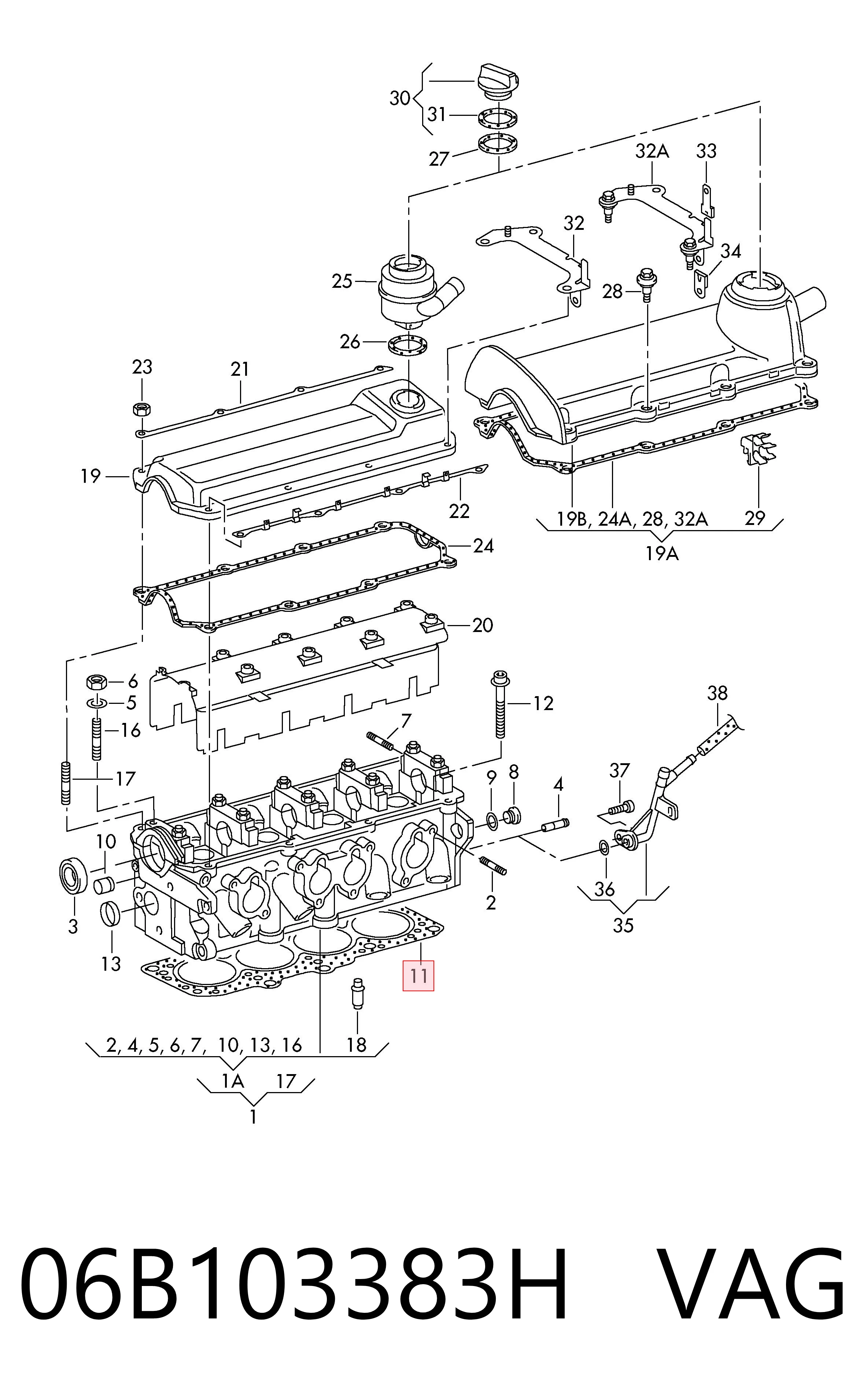06B103383H VAG Vedante de cabeça de motor (CBC)