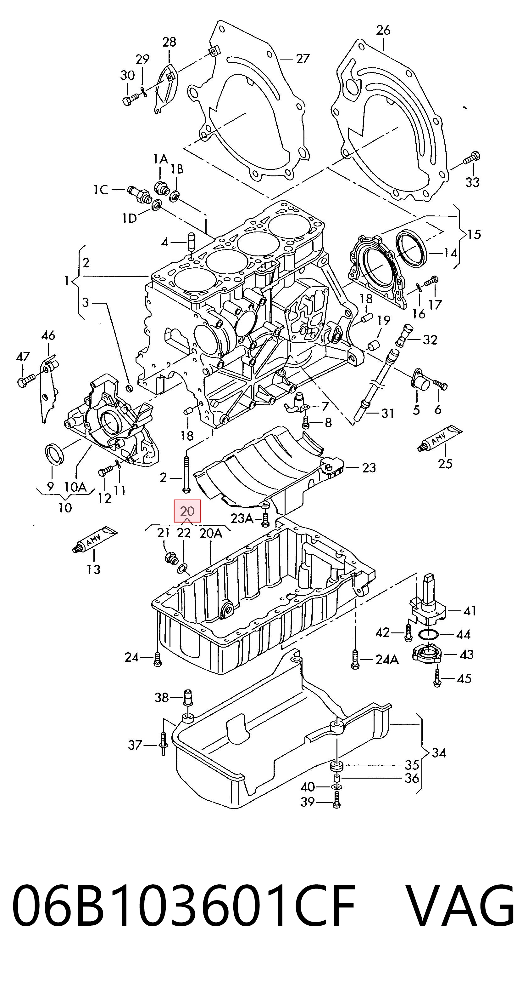 06B103601CF VAG Panela de óleo de cárter do motor
