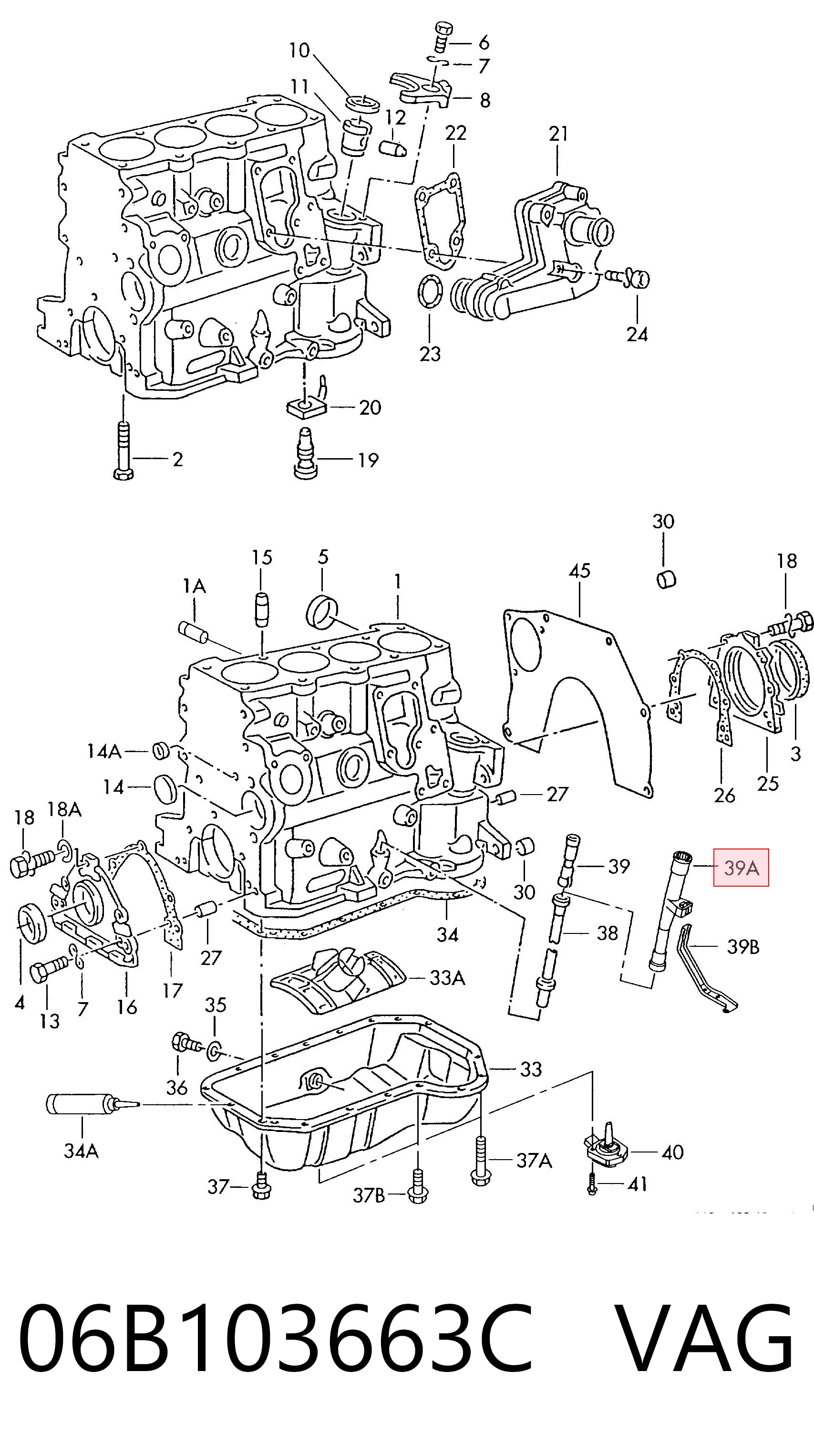 06B103663C VAG Guia de sonda indicador do nível de óleo no motor