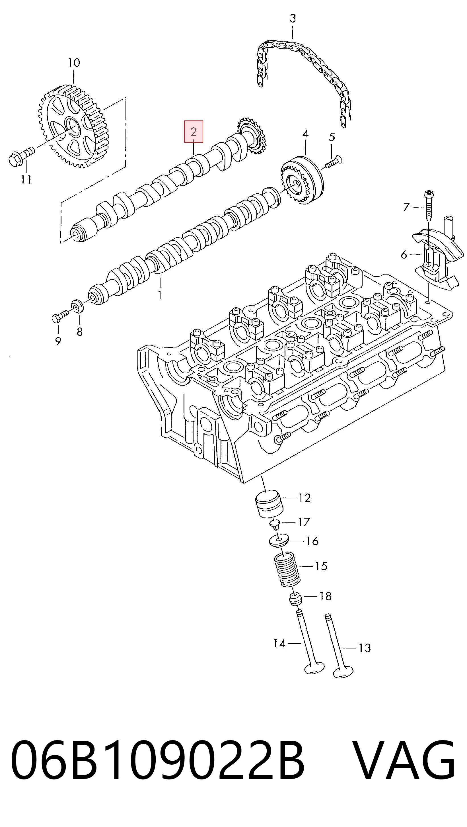 06B109022B VAG Árvore distribuidora de motor de escape