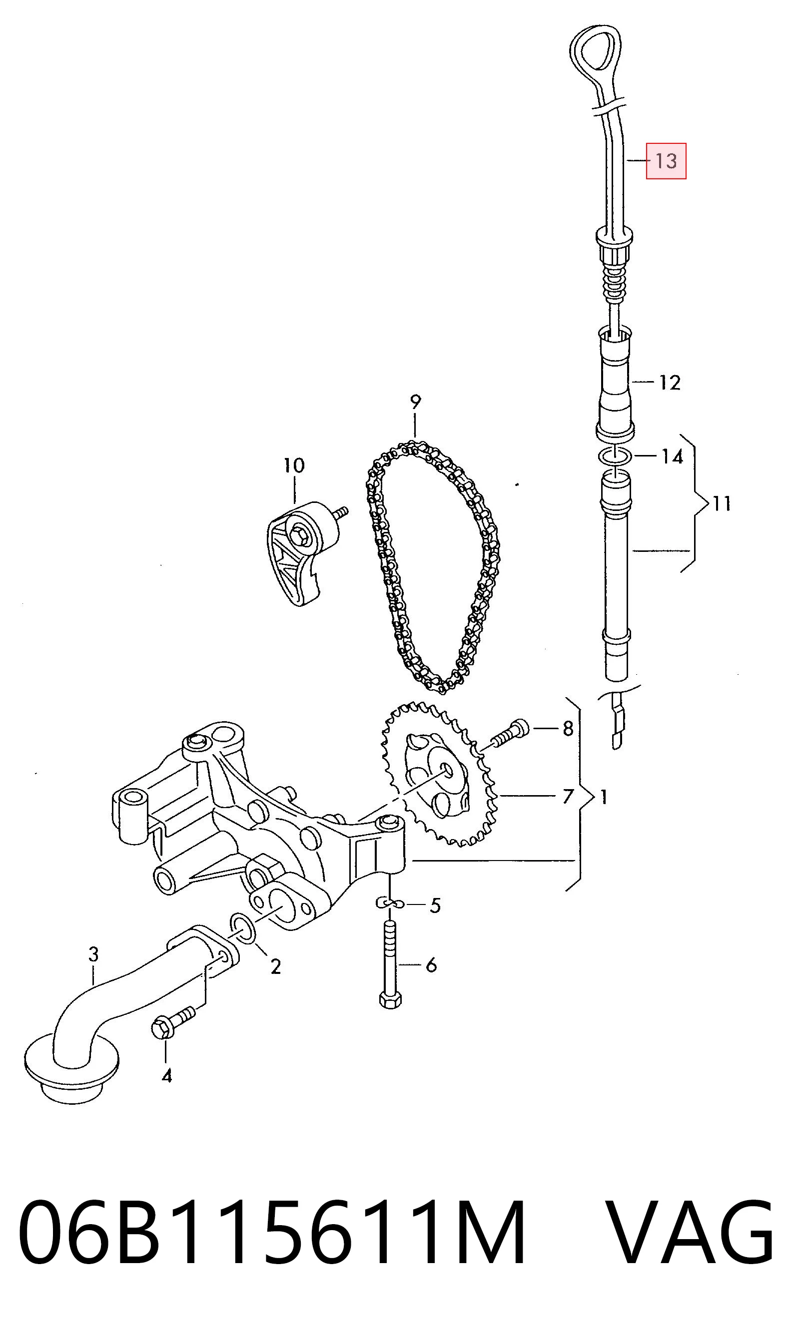 06B115611M VAG Sonda (indicador) do nível de óleo no motor