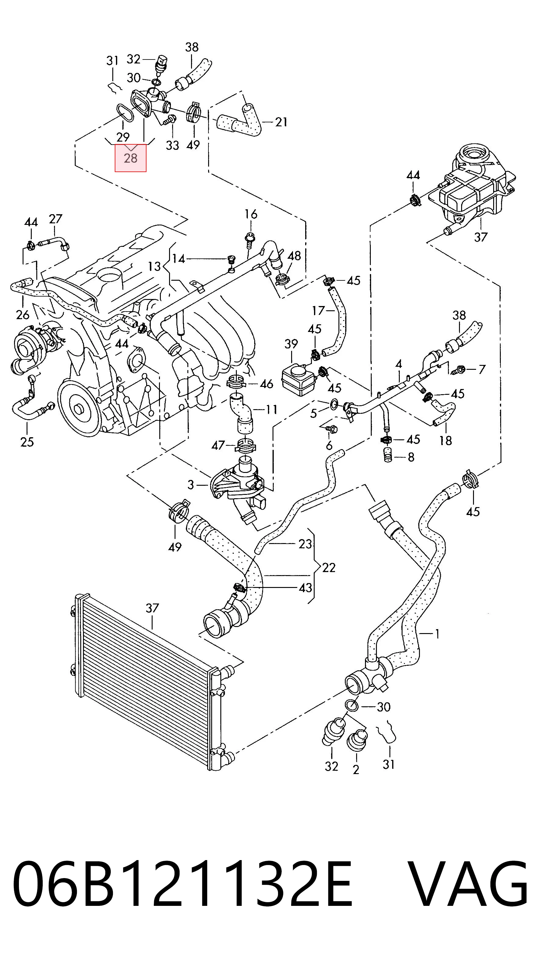 06B121132E VAG Flange do sistema de esfriamento (união em T)