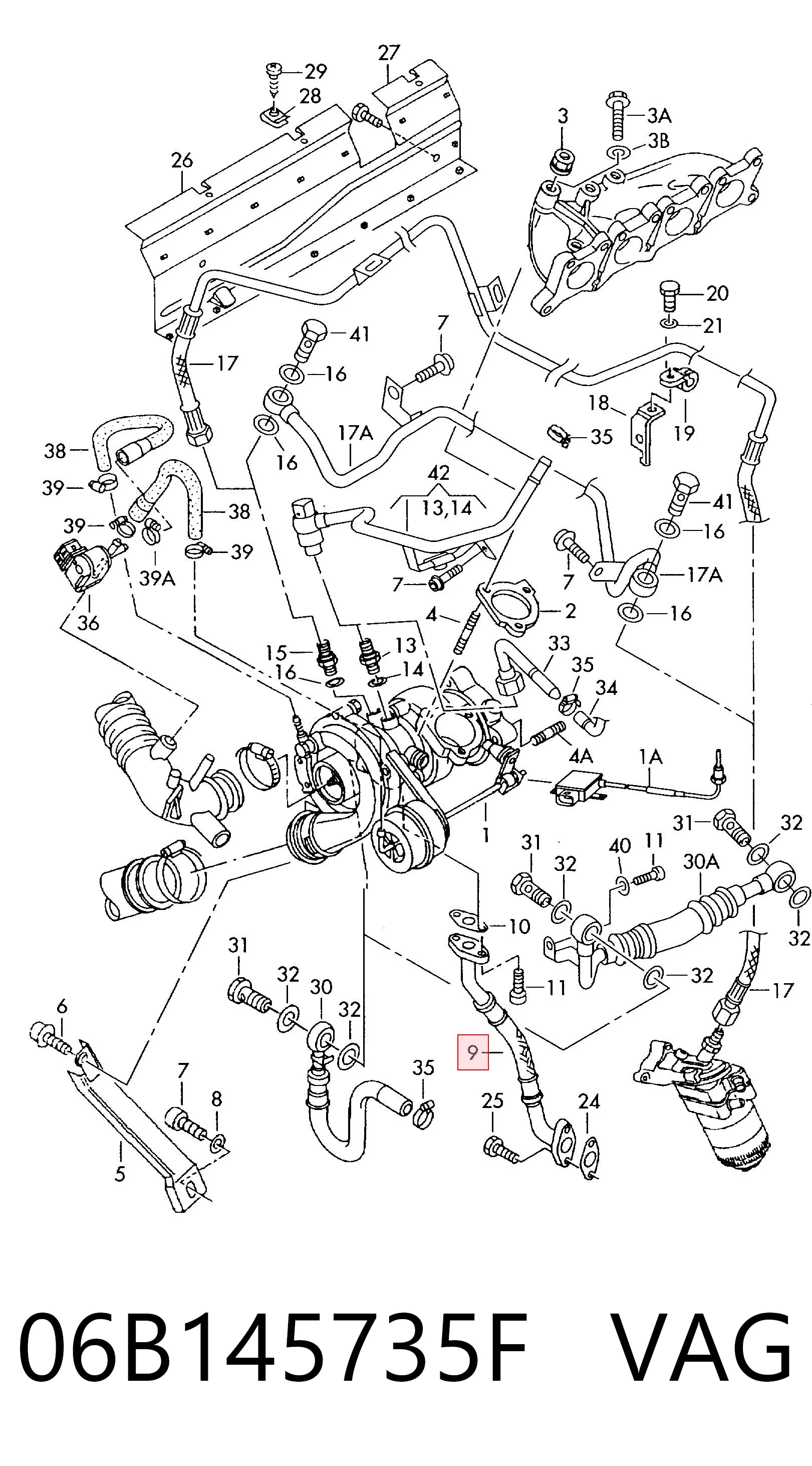 06B145735F VAG Tubo (mangueira) de derivação de óleo de turbina