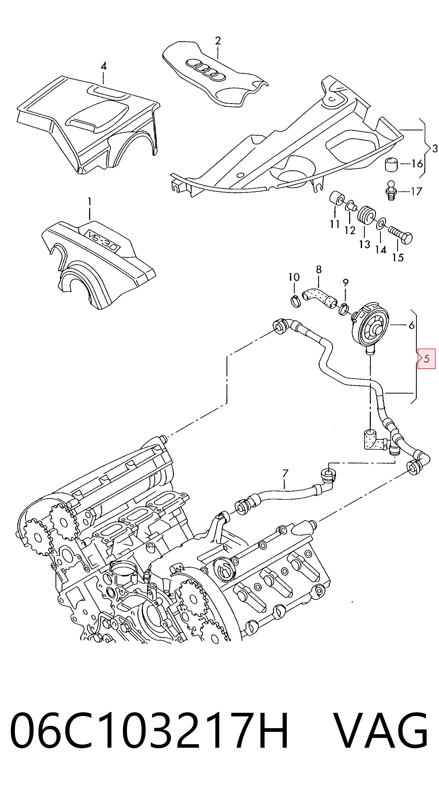 06C103217H VAG Cano derivado de ventilação de cárter (de separador de óleo)
