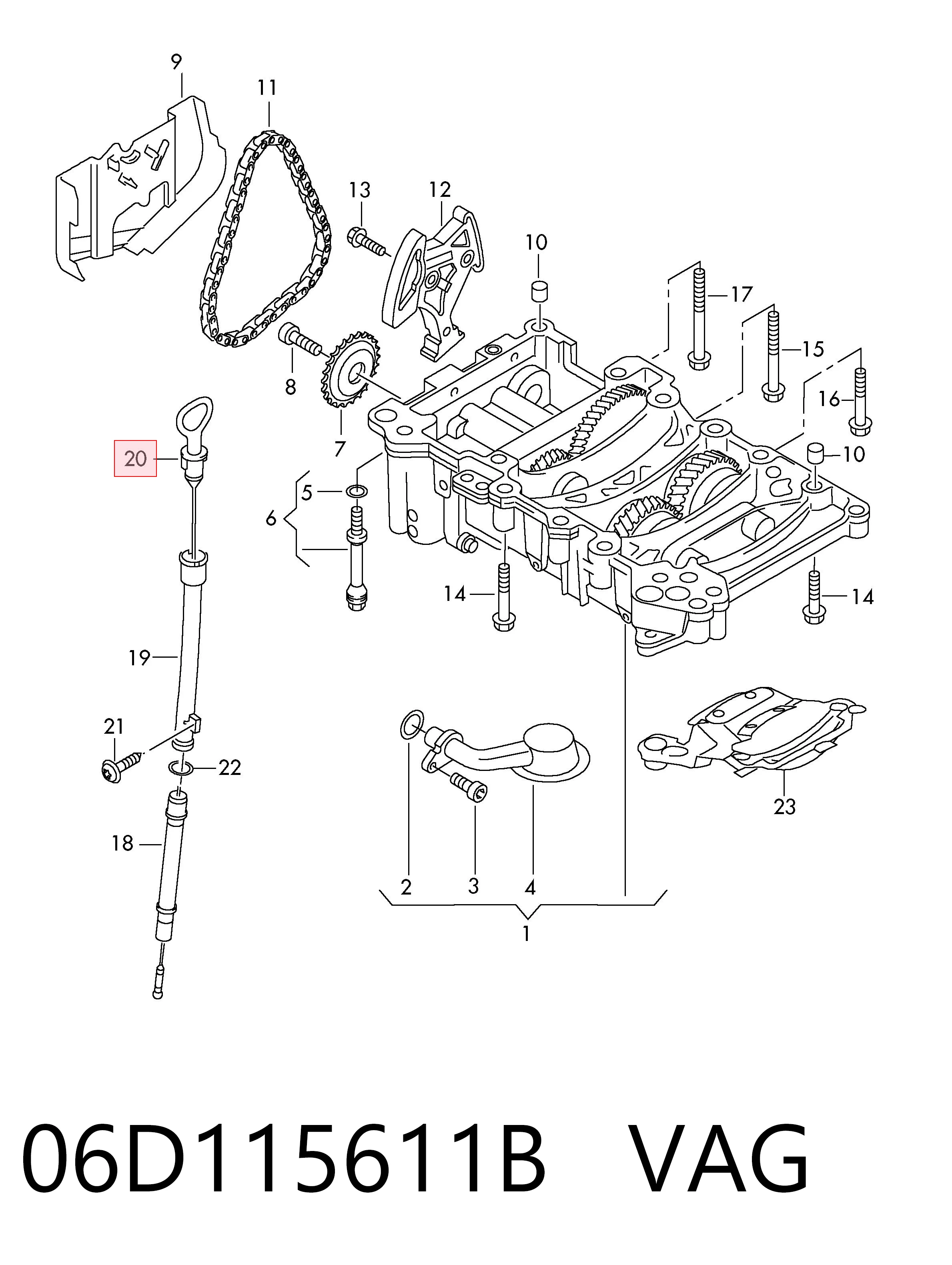06D115611B VAG Sonda (indicador) do nível de óleo no motor