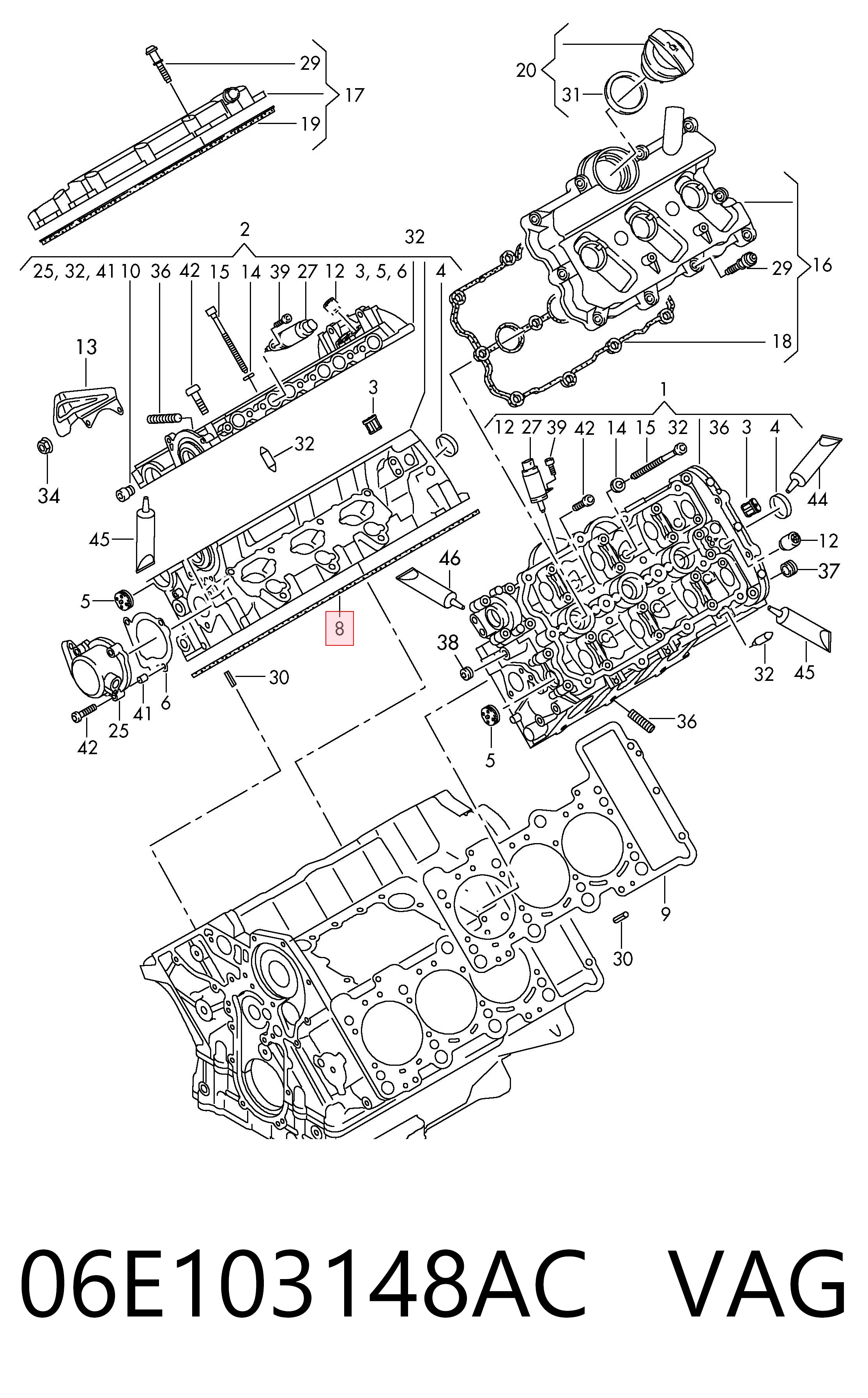 Vedante de cabeça de motor (CBC) VAG 06E103148AC preço, a partir de 51,41 USD