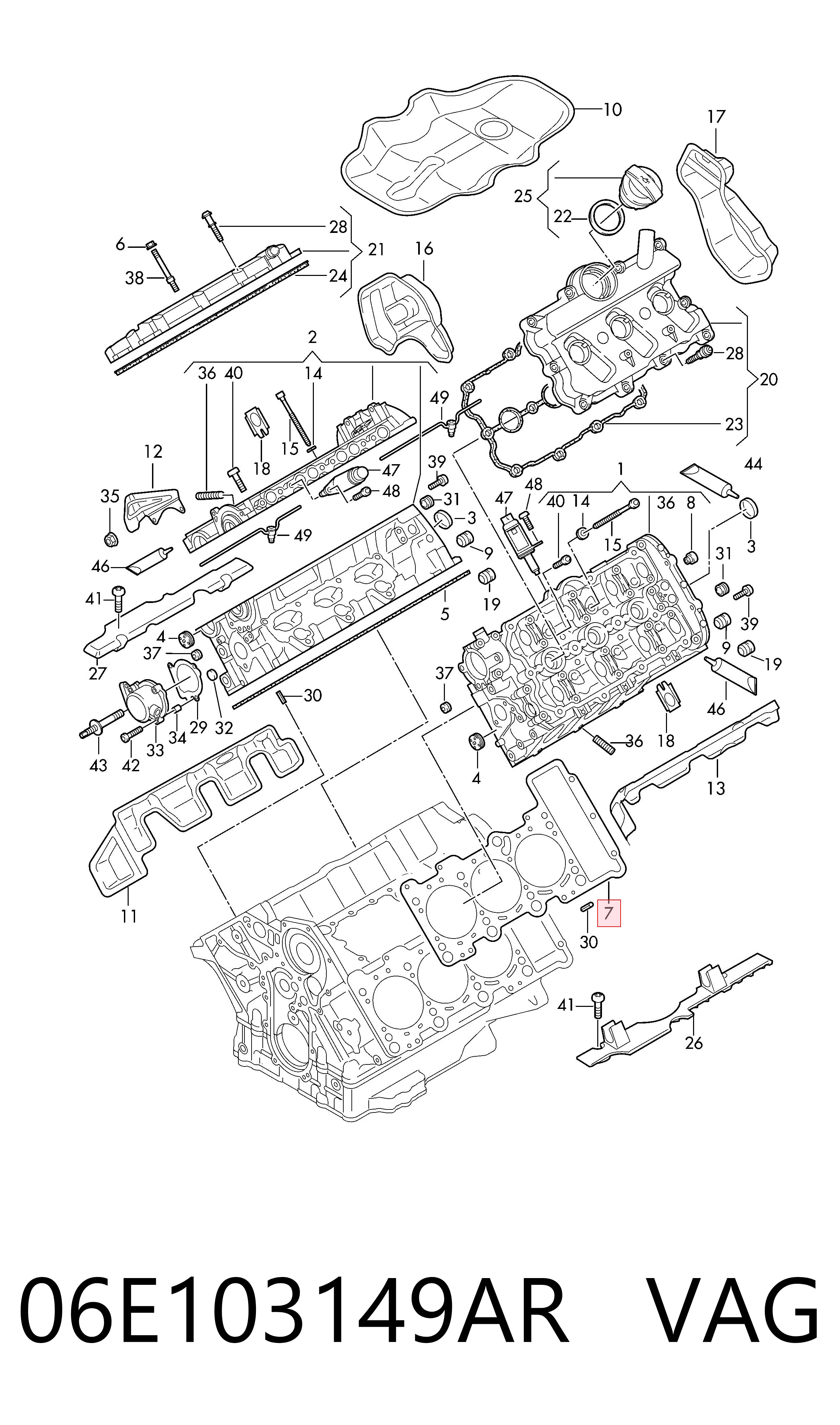 06E103149AR VAG Vedante esquerdo de cabeça de motor (CBC)