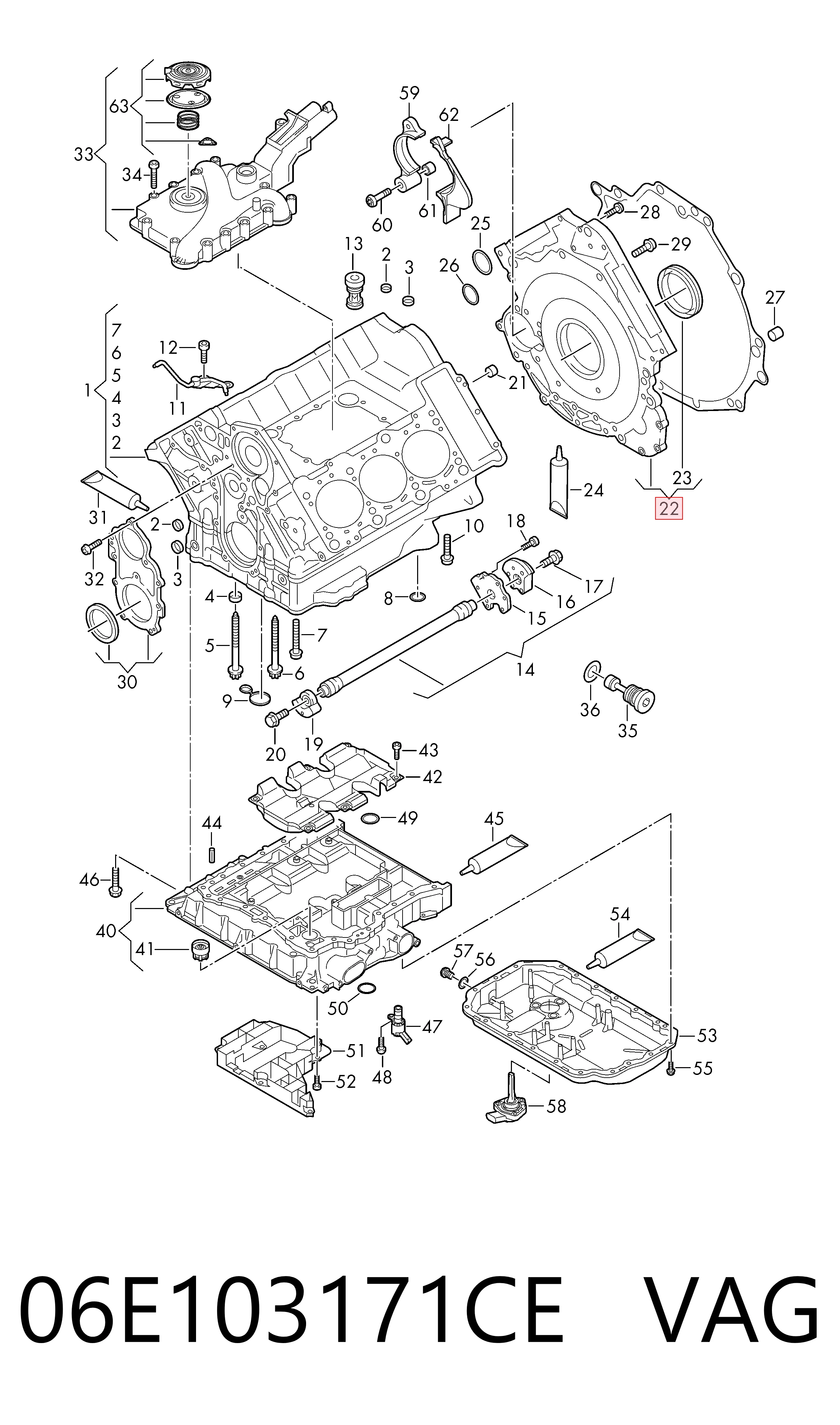 06E103171CE VAG Tampa de motor traseira