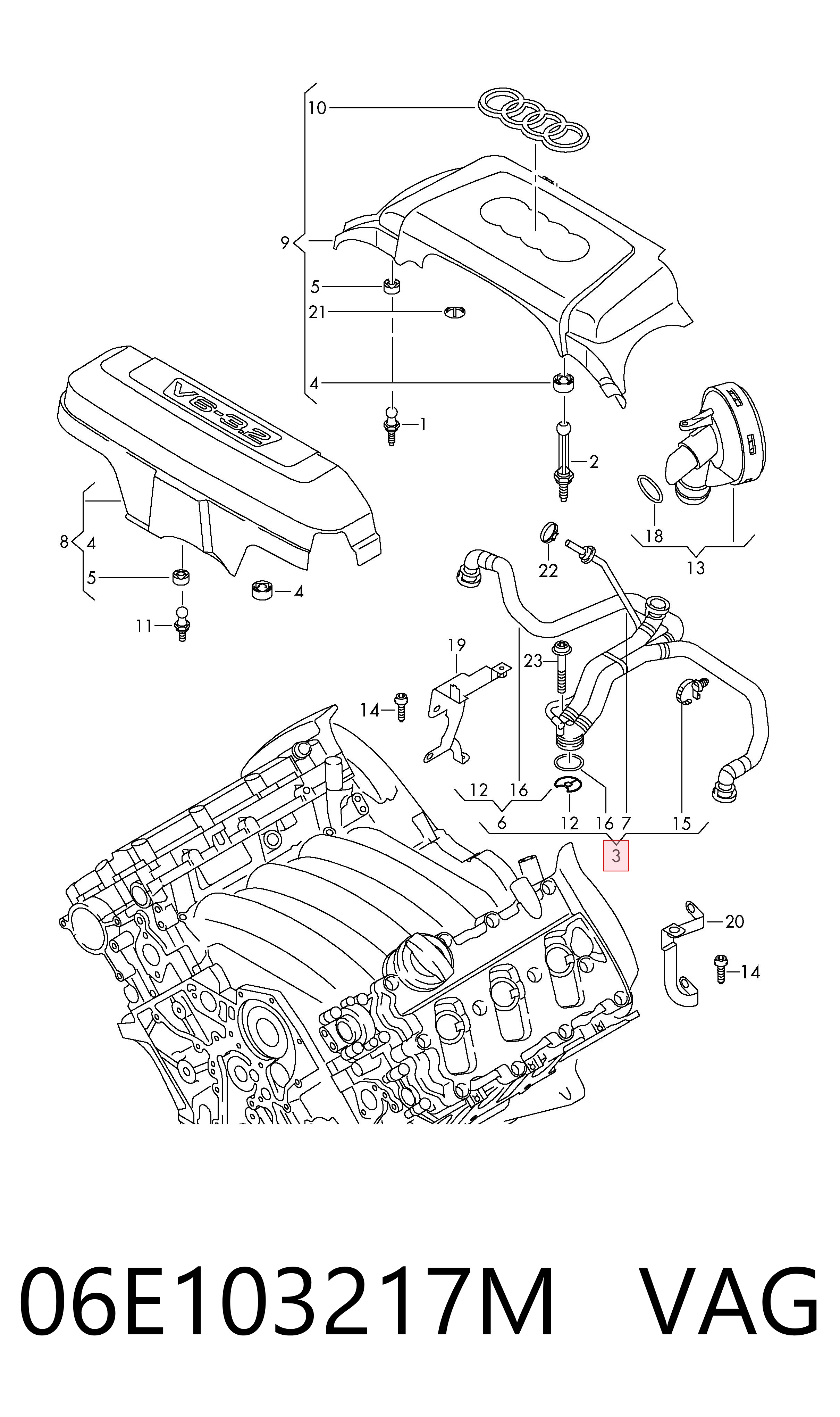06E103217M VAG Cano derivado de ventilação de cárter (de separador de óleo)