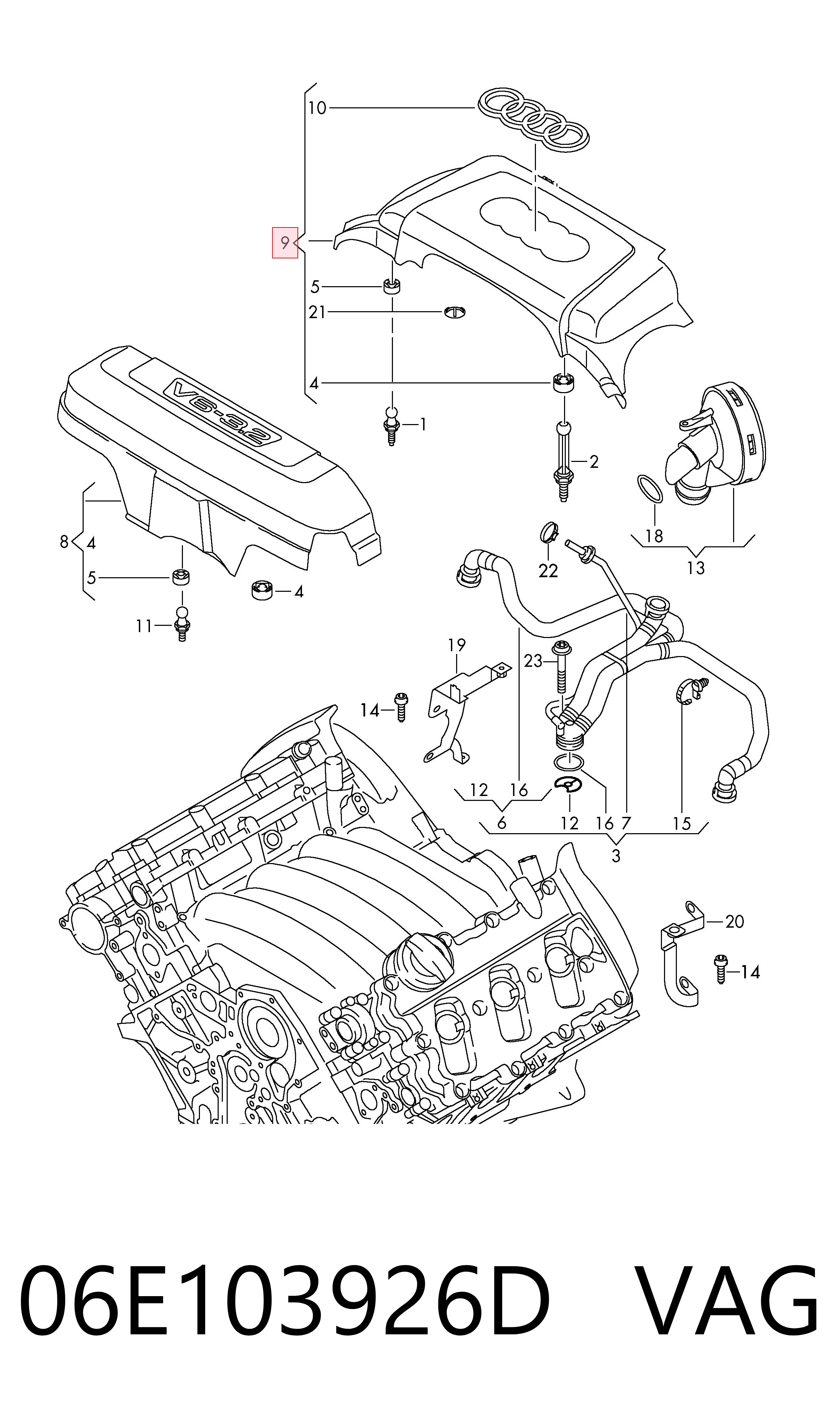 06E103926D VAG Tampa de motor decorativa