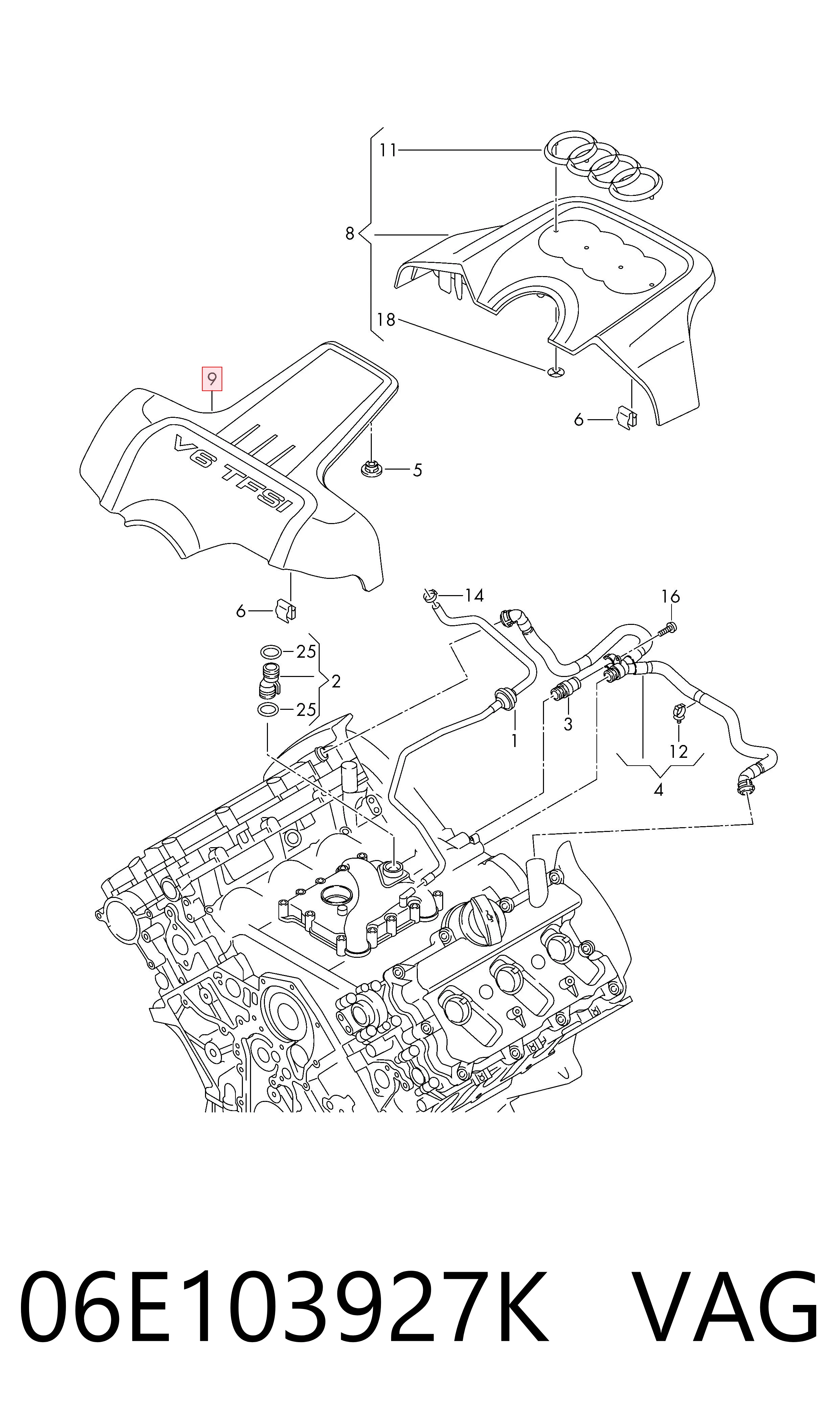 06E103927K VAG Tampa de motor decorativa