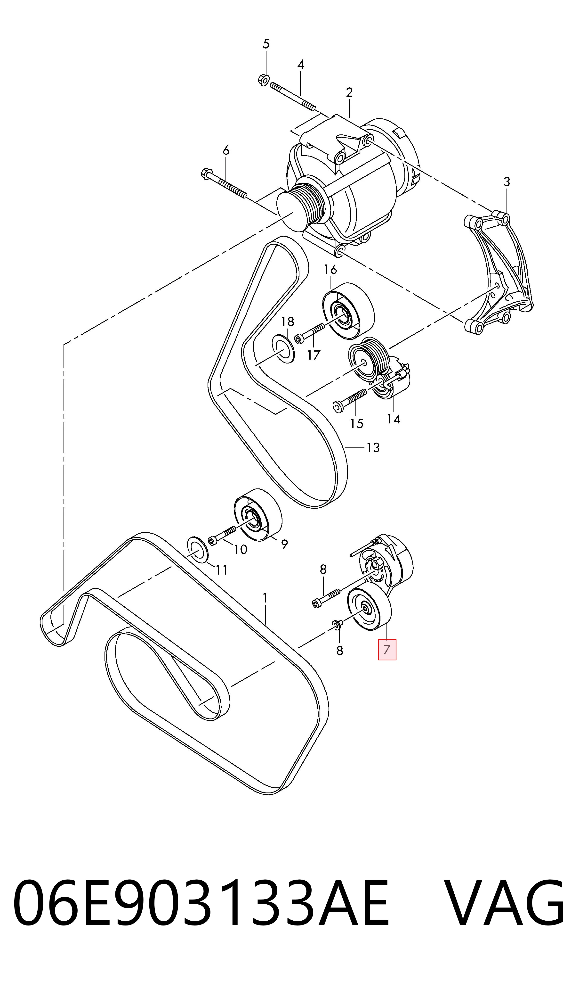 Compre 06E903133AE VAG Reguladora de tensão da correia de transmissão