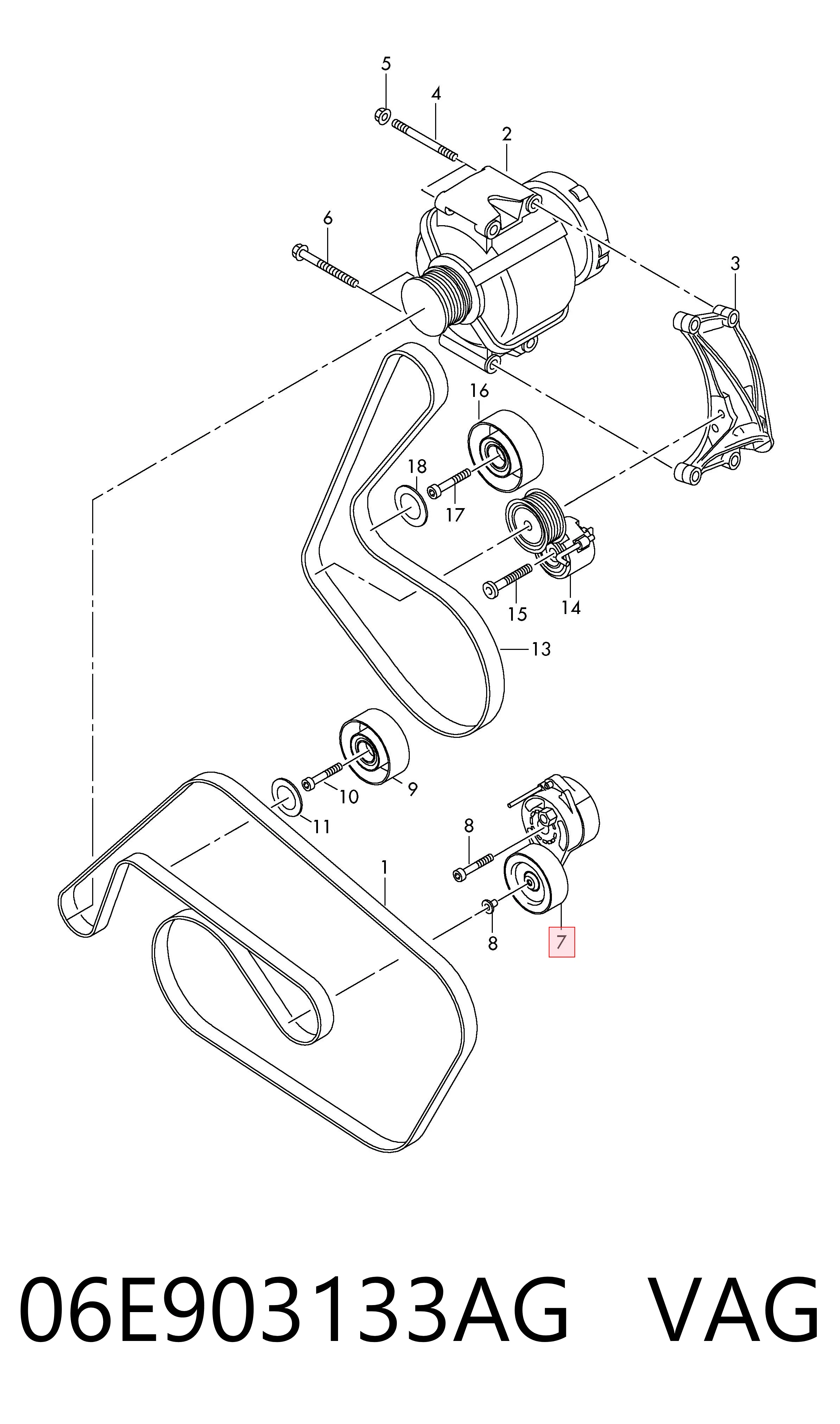 Compre 06E903133AG VAG Reguladora de tensão da correia de transmissão