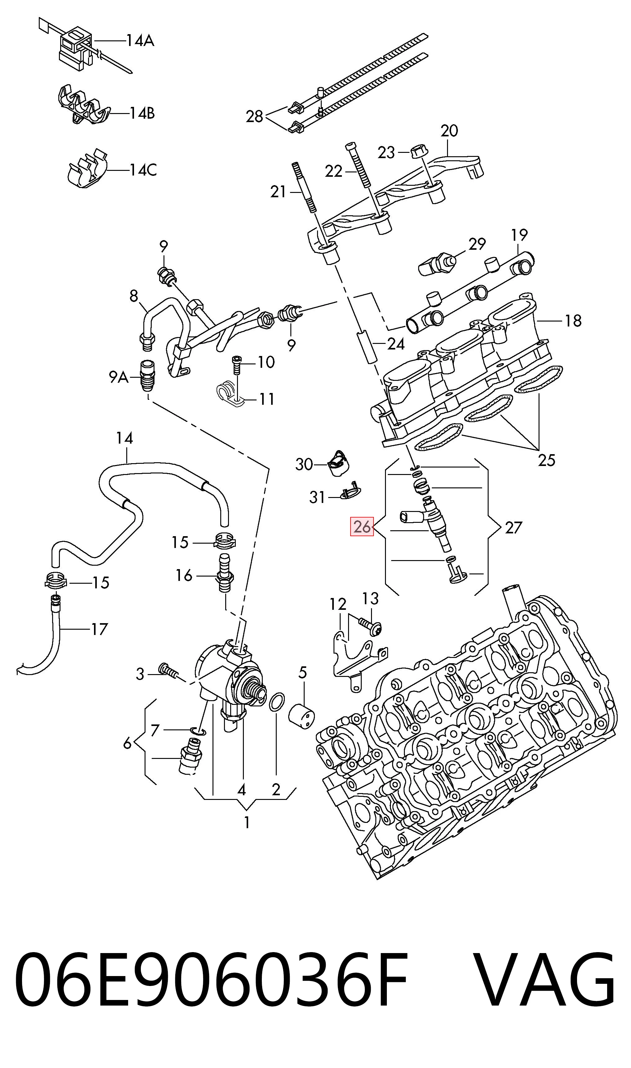 06E906036F VAG Injetor de injeção de combustível