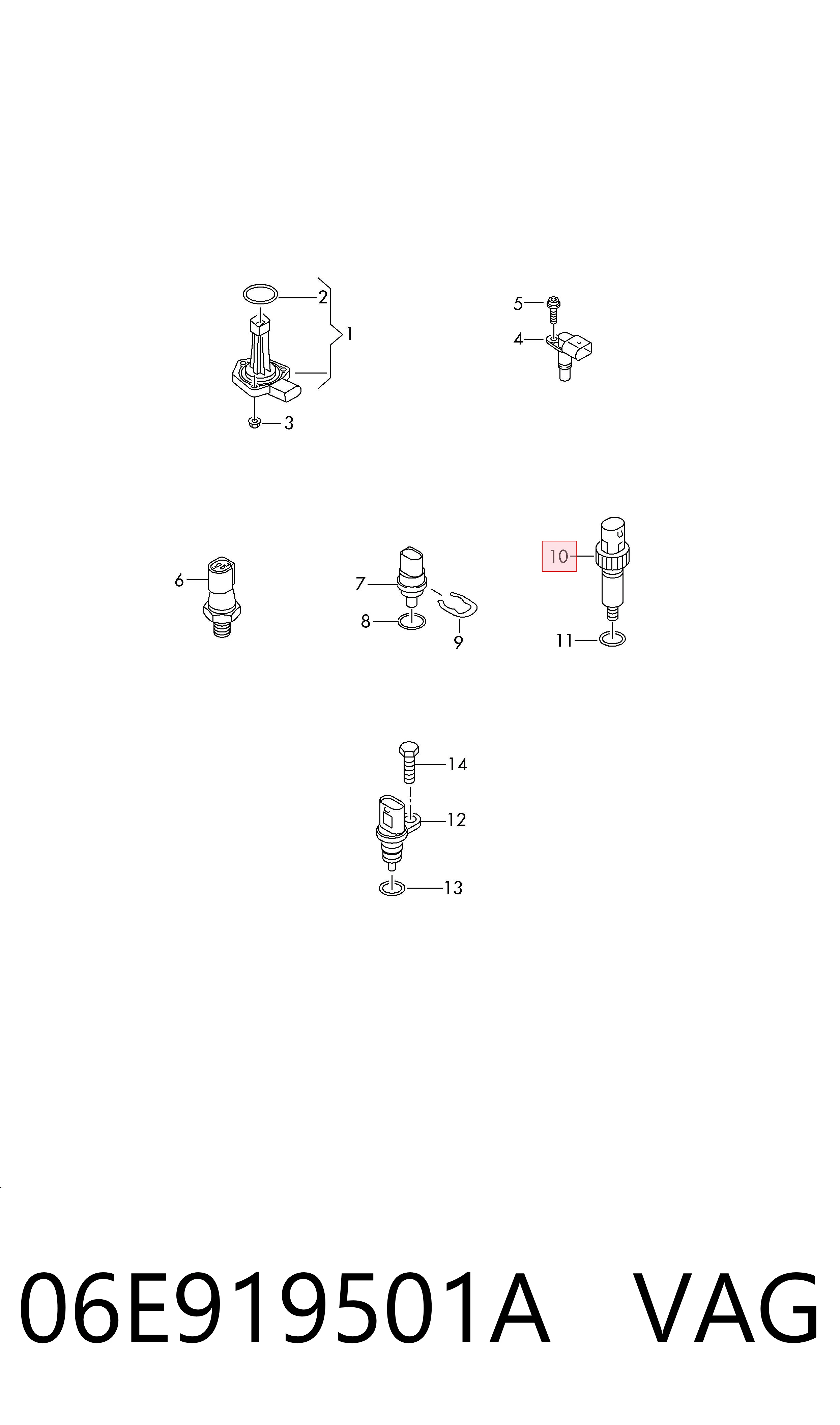 06E919501A VAG Sensor de temperatura do fluido de esfriamento, no dispositivo