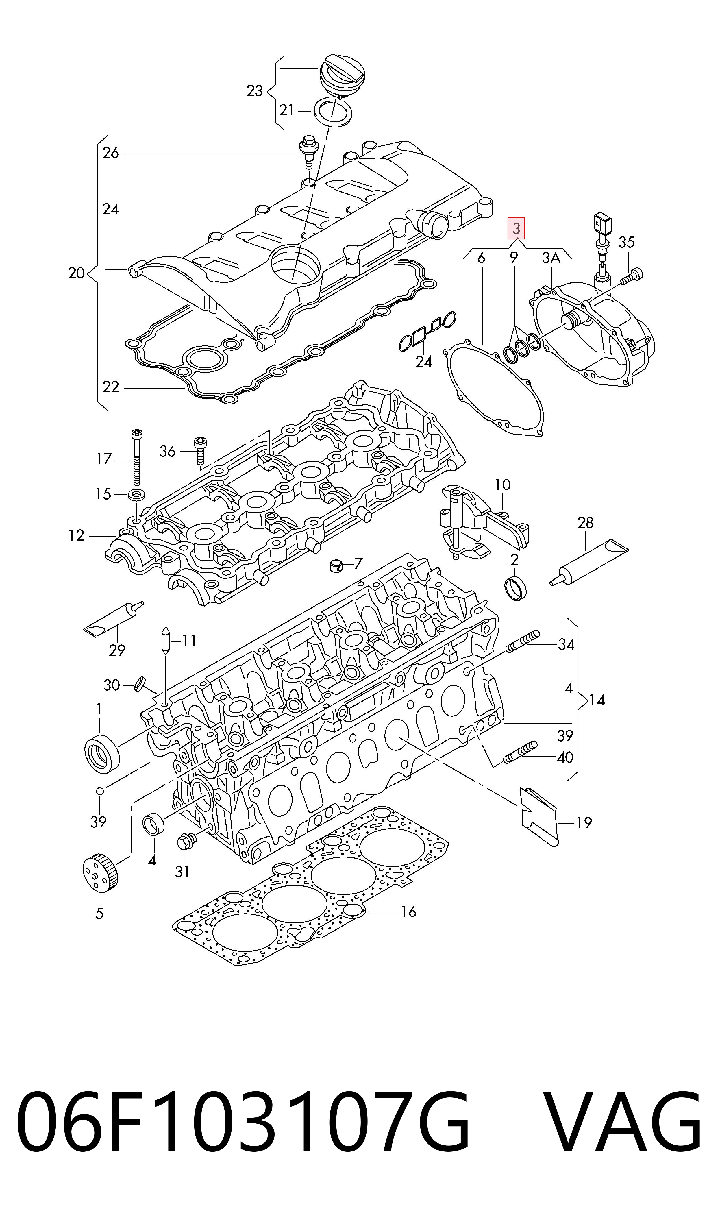06F103107G VAG Tampa traseira de cabeça de motor (CBC)