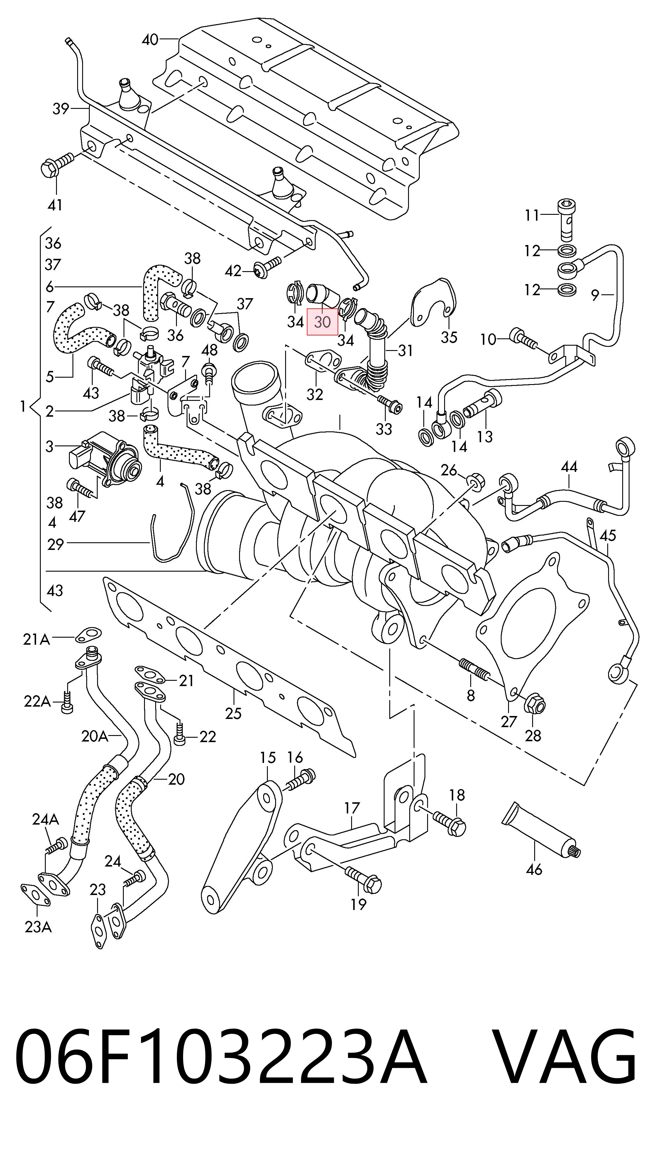 06F103223A VAG Cano derivado de ventilação de cárter (de separador de óleo)