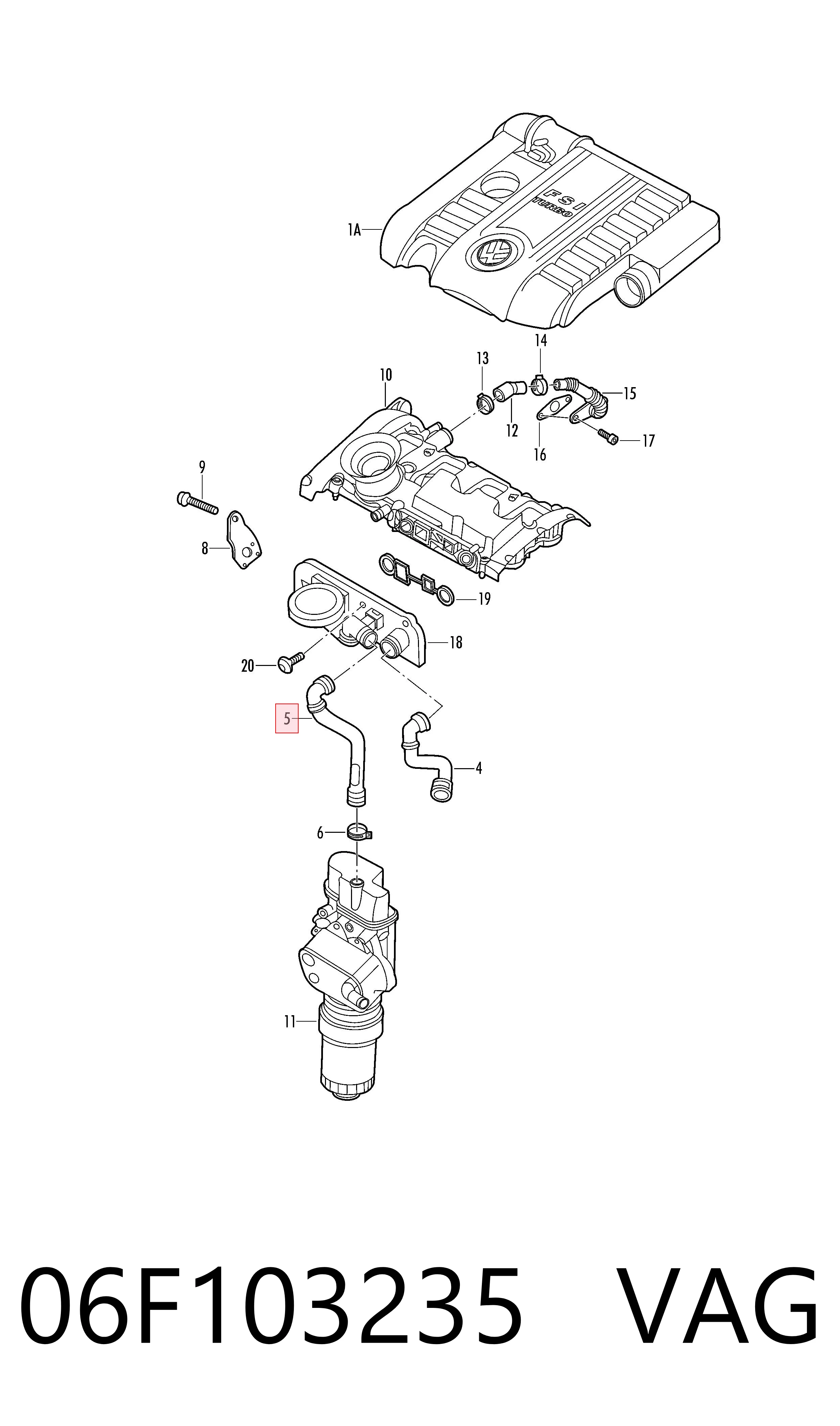 06F103235 VAG Cano derivado de ventilação de cárter (de separador de óleo)