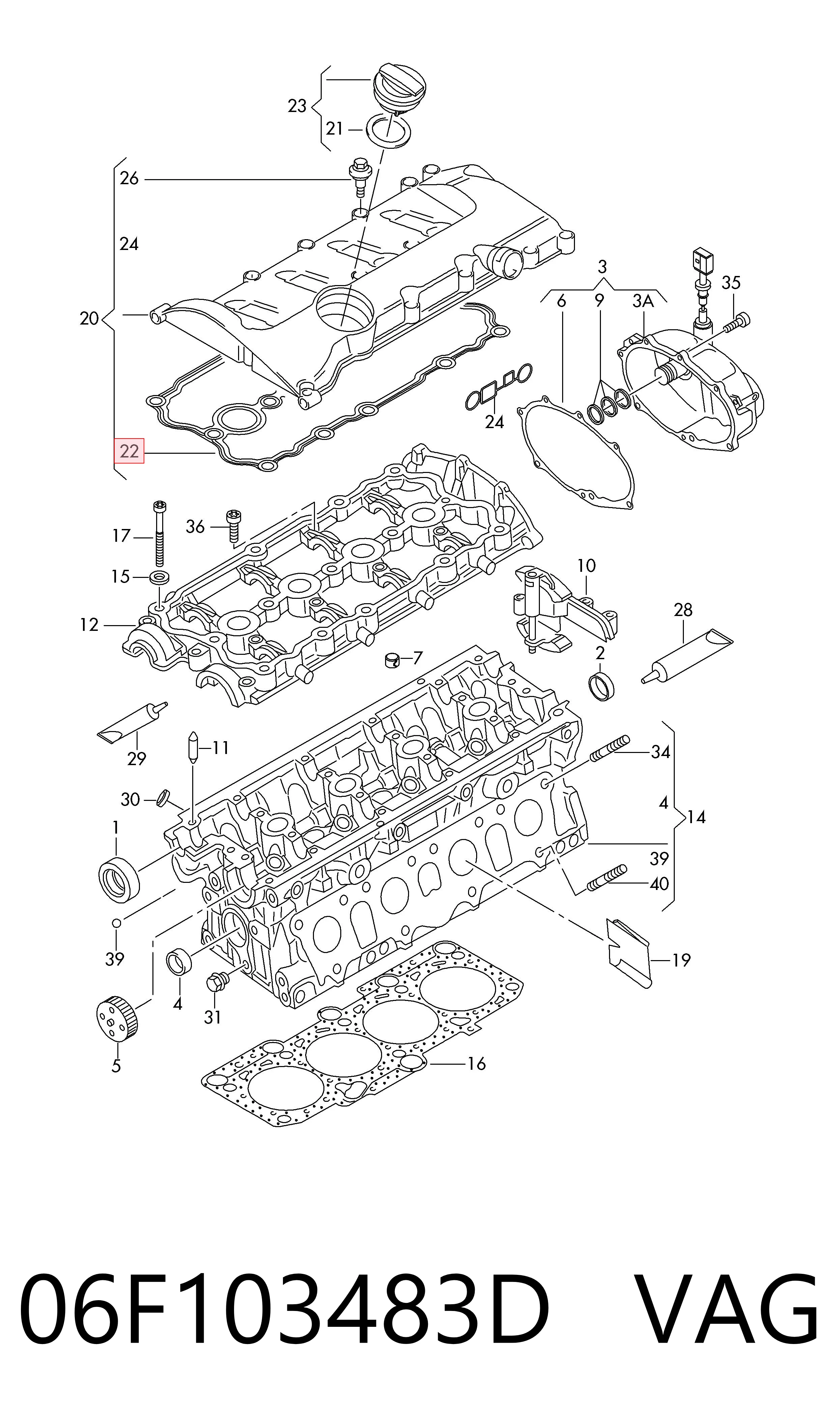 06F103483D VAG Vedante de tampa de válvulas de motor