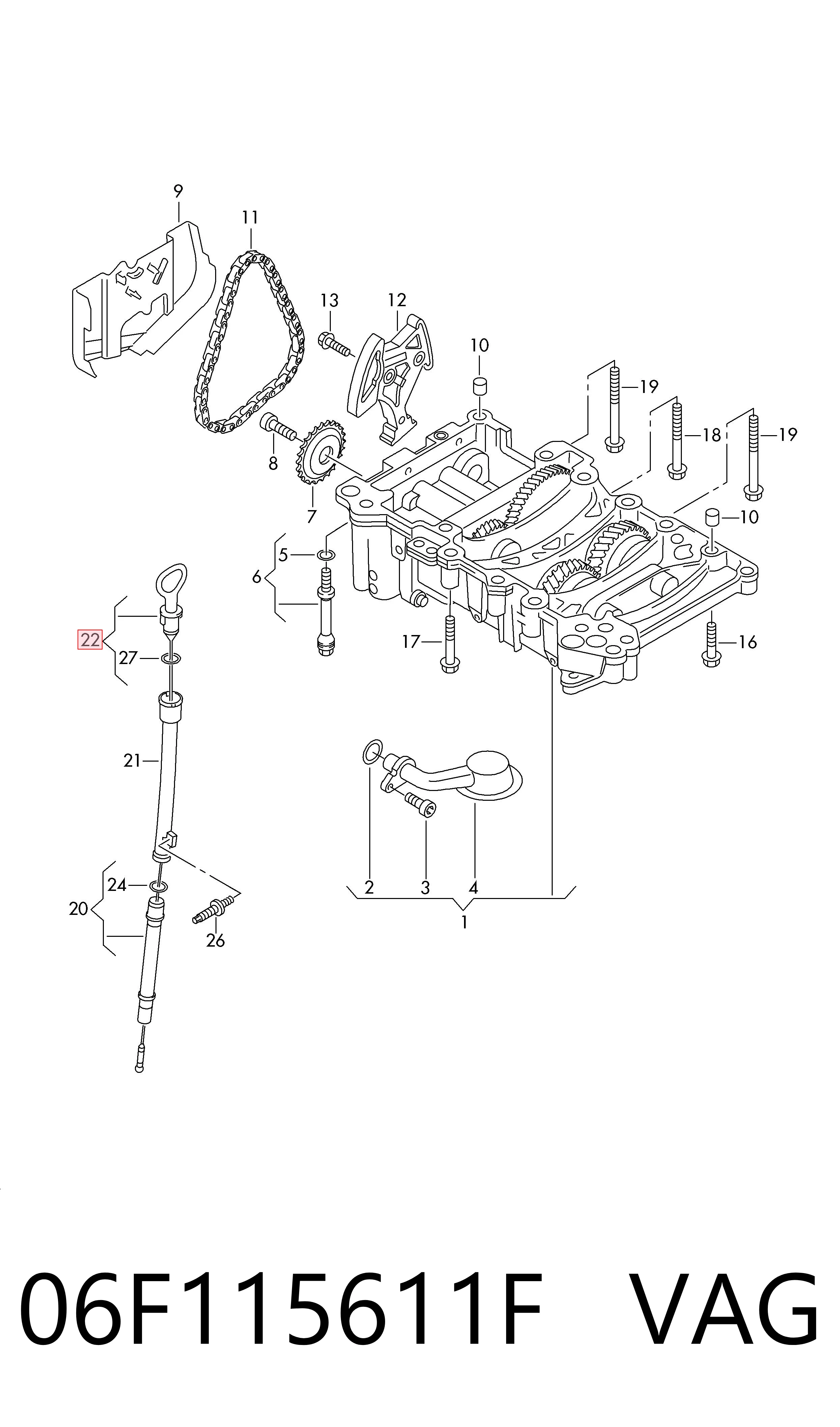 06F115611F VAG Sonda (indicador) do nível de óleo no motor