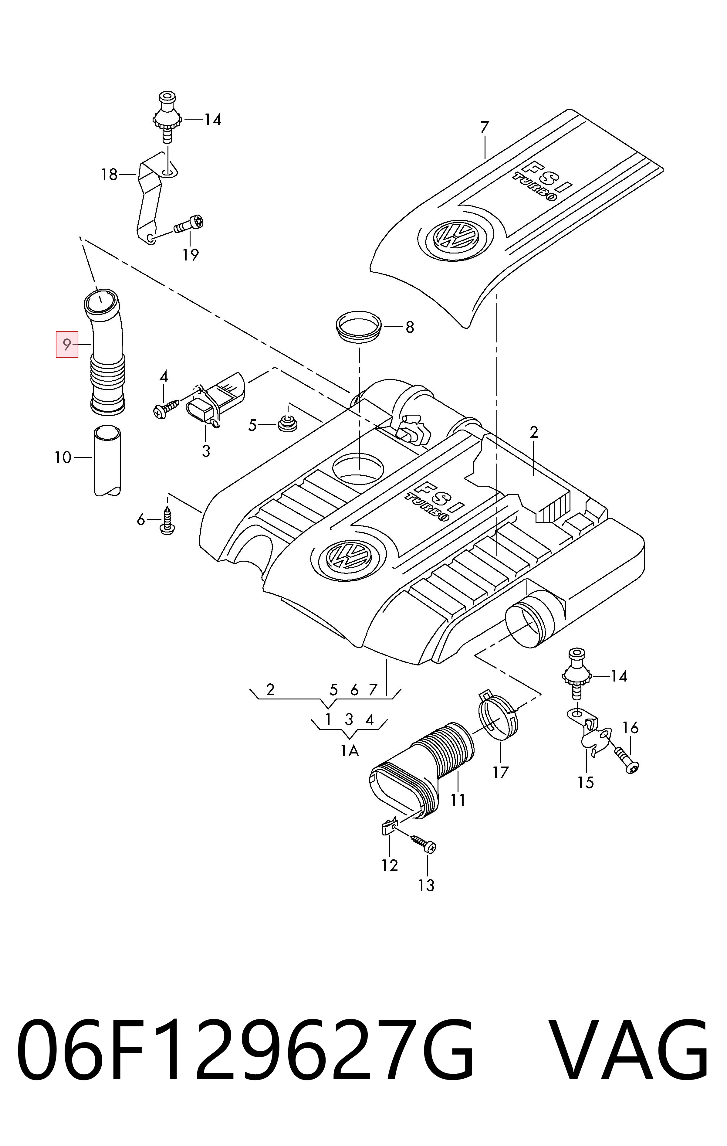 06F129627G VAG Tomada de ar de filtro de ar