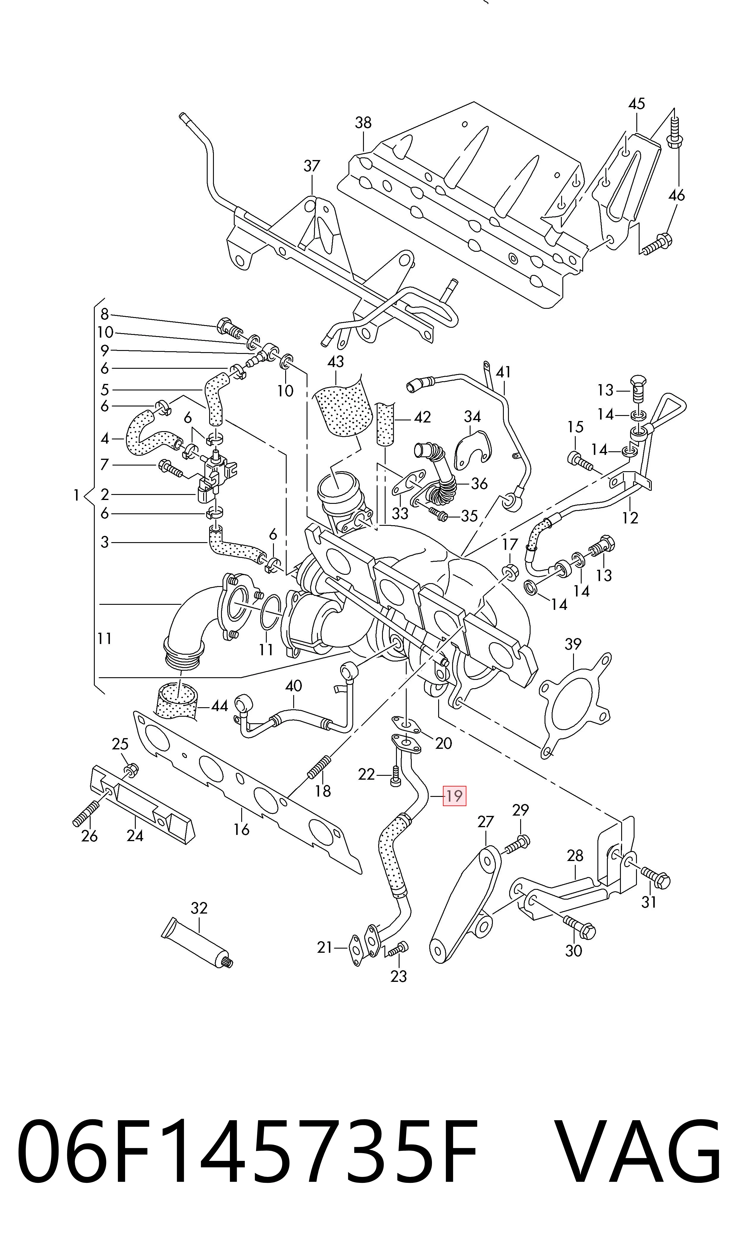 06F145735F VAG Tubo (mangueira) de derivação de óleo de turbina