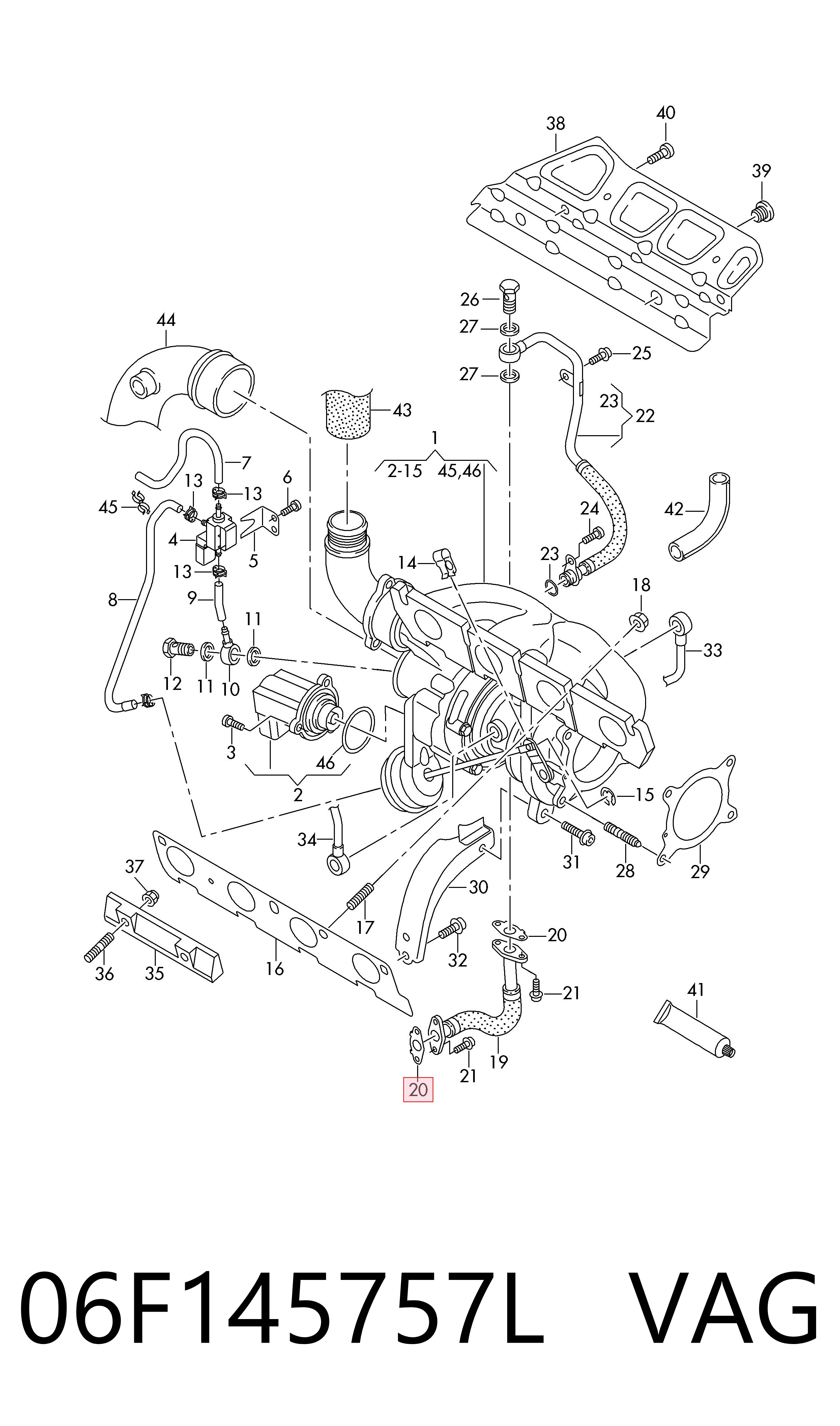06F145757L VAG Vedante de mangueira de derivação de óleo de turbina