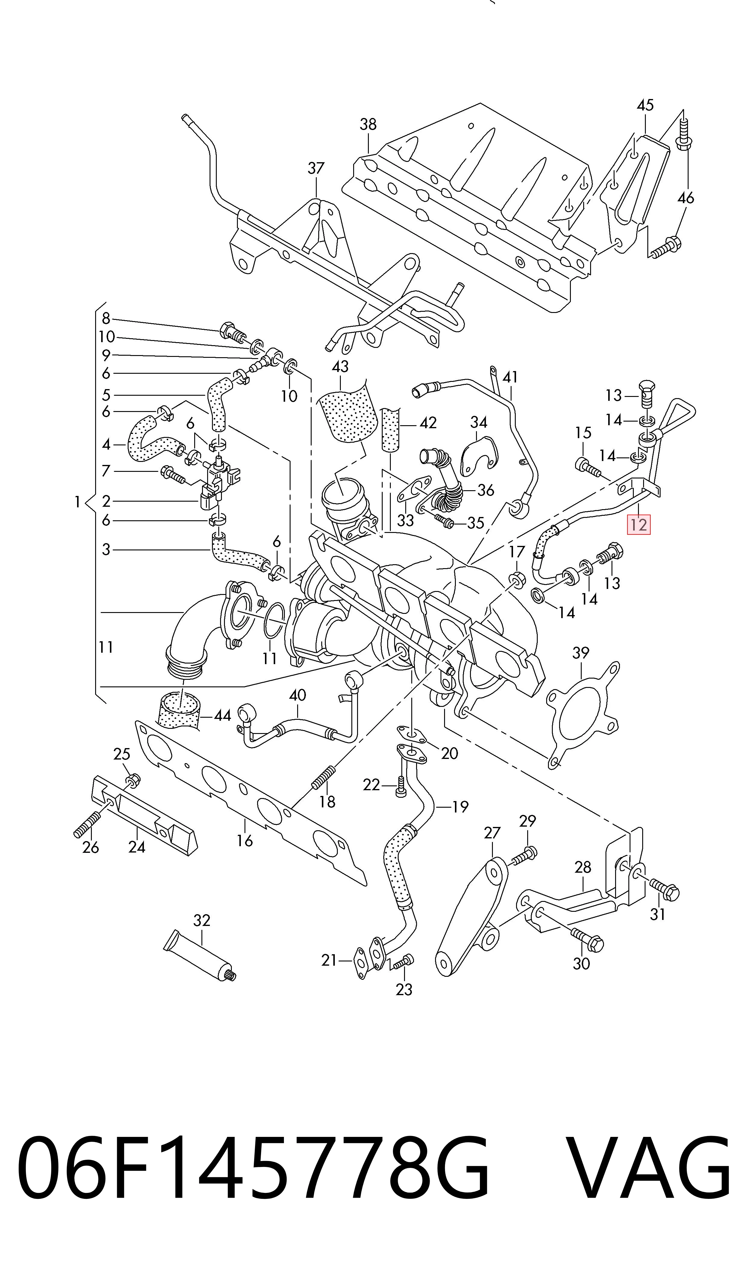 06F145778G VAG Tubo (mangueira) de fornecimento de óleo de turbina
