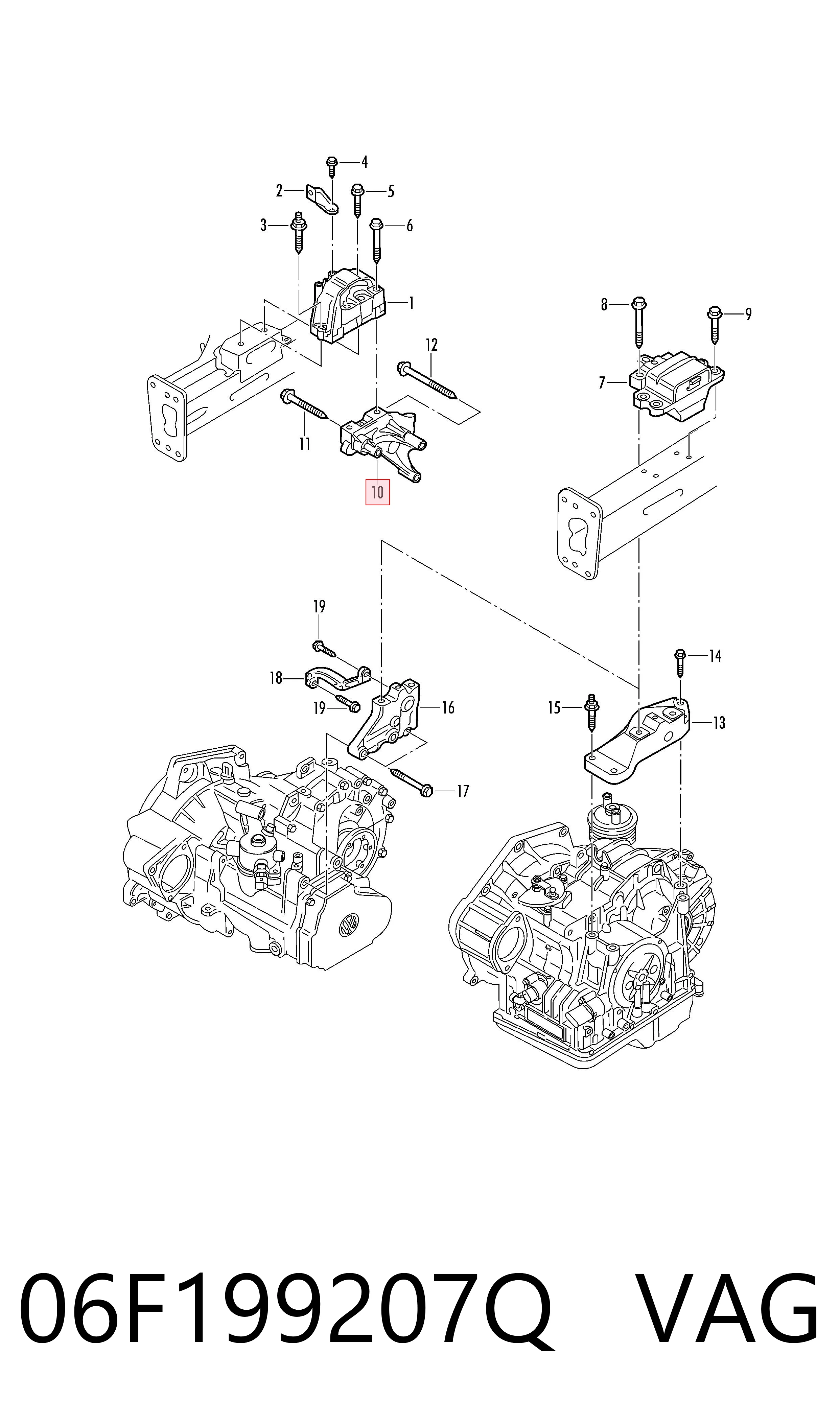 06F199207Q VAG Consola de coxim (apoio) dianteira de motor