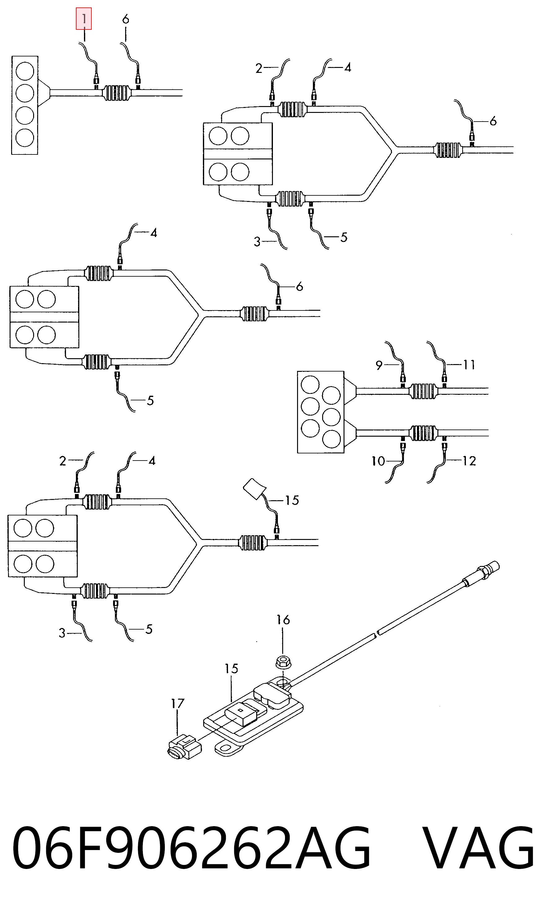 06F906262AG VAG Sonda lambda, sensor de oxigênio até o catalisador